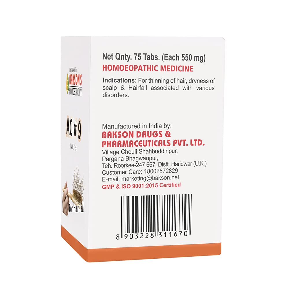 Dr. Bakshi's BAKSON'S HOMOEOPATHY Bakson Ac#9 Tablets -75Tabs – view 3