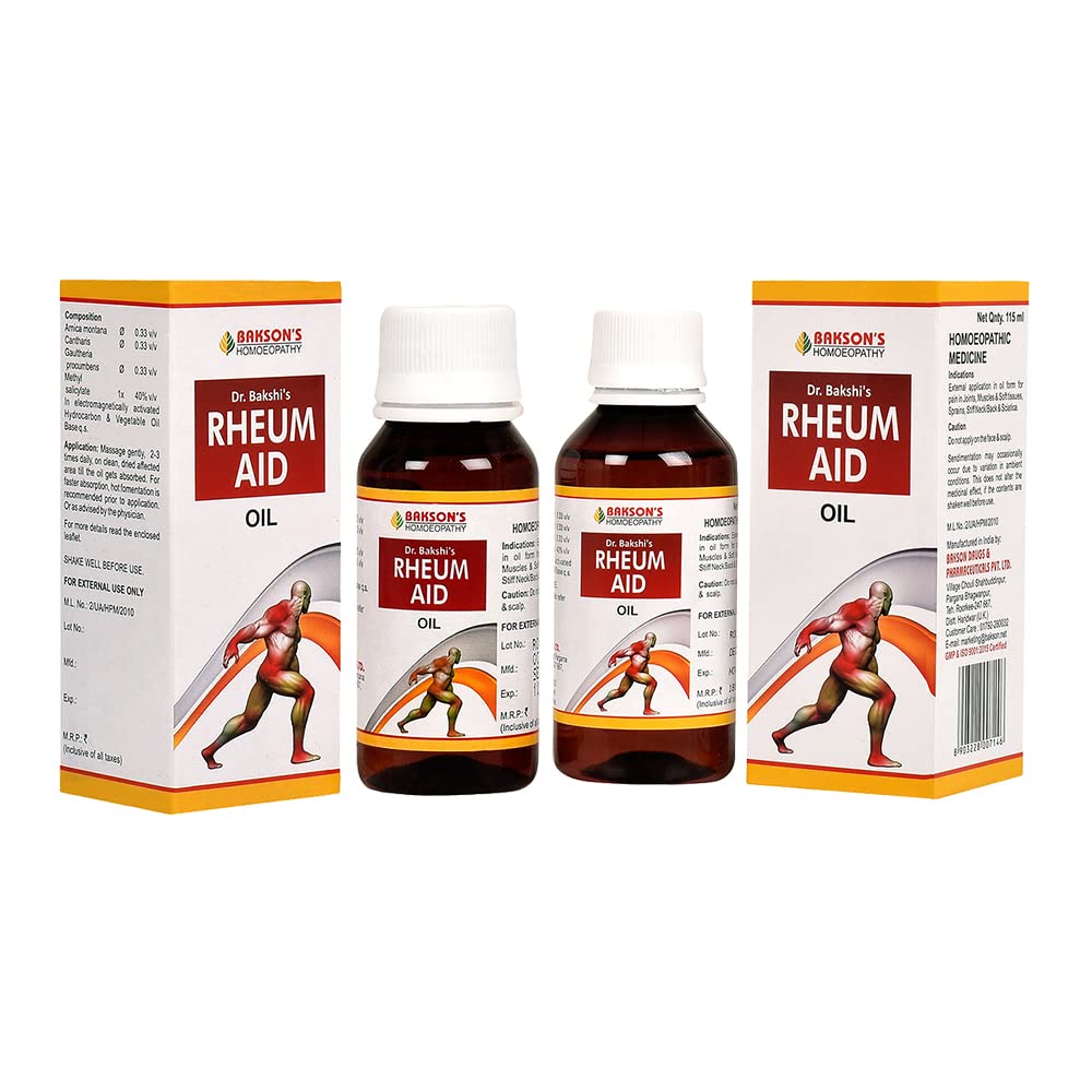 Two 115 ml bottles of Bakson's Rheum Aid Oil