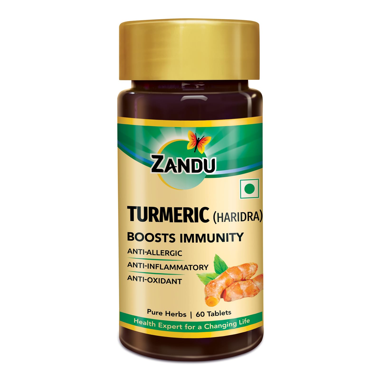Zandu turmeric tablets bottle for immunity support, 60 tablets