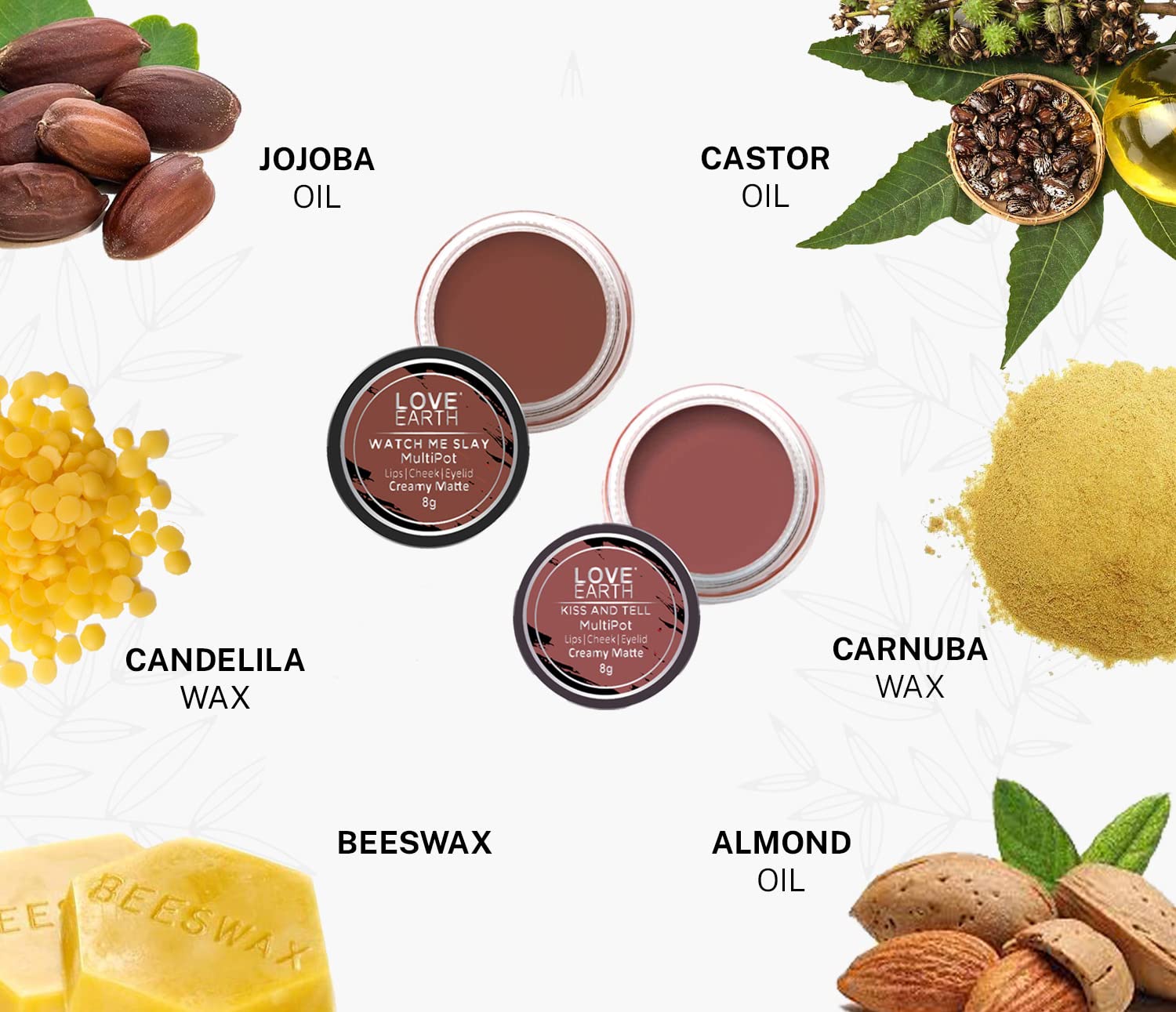 Love Earth Lip Tint & Cheek Tint Multipot Combo (Mauvish Pink & Caramel Brown) – view 5