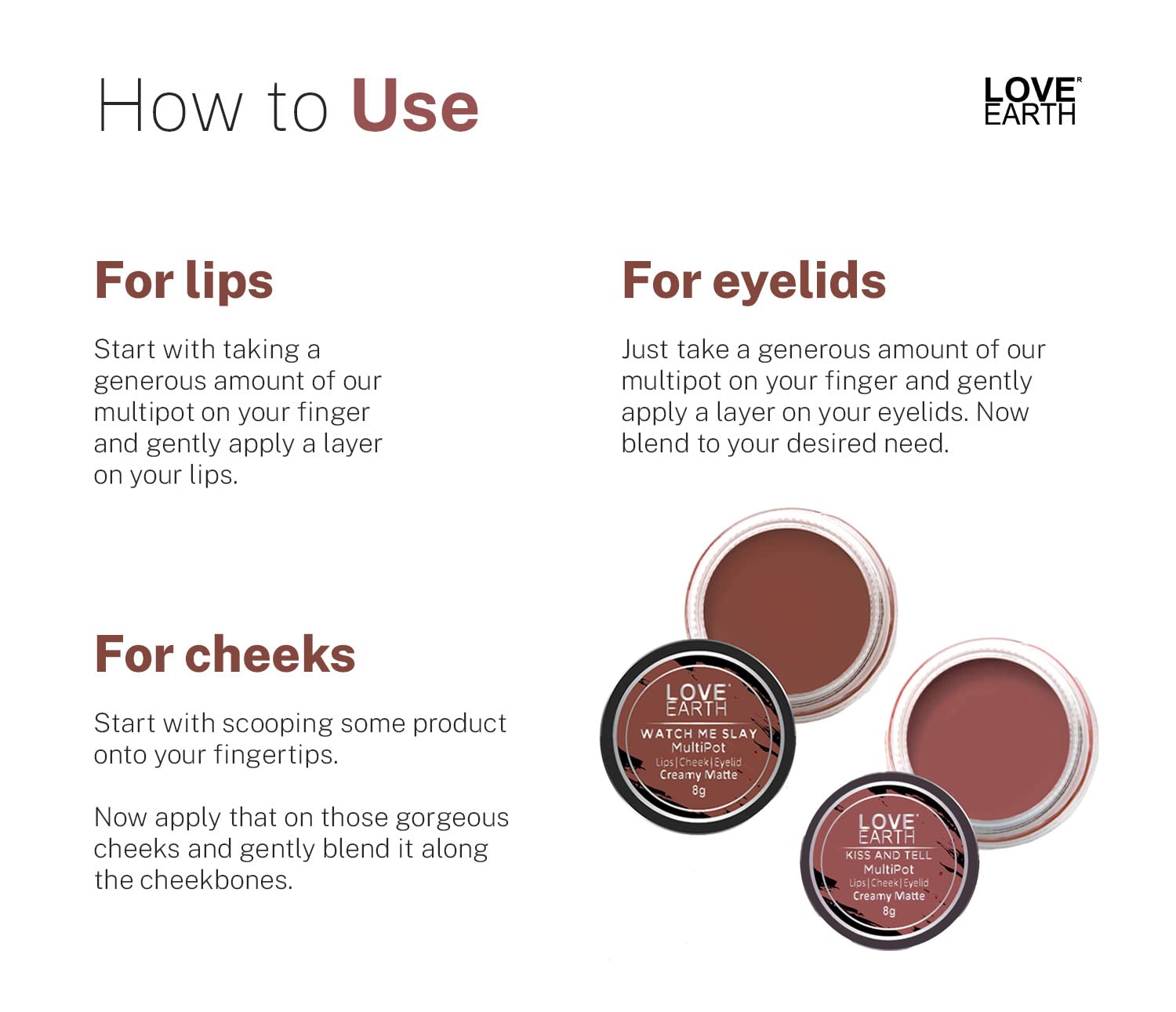Love Earth Lip Tint & Cheek Tint Multipot Combo (Mauvish Pink & Caramel Brown) – view 6
