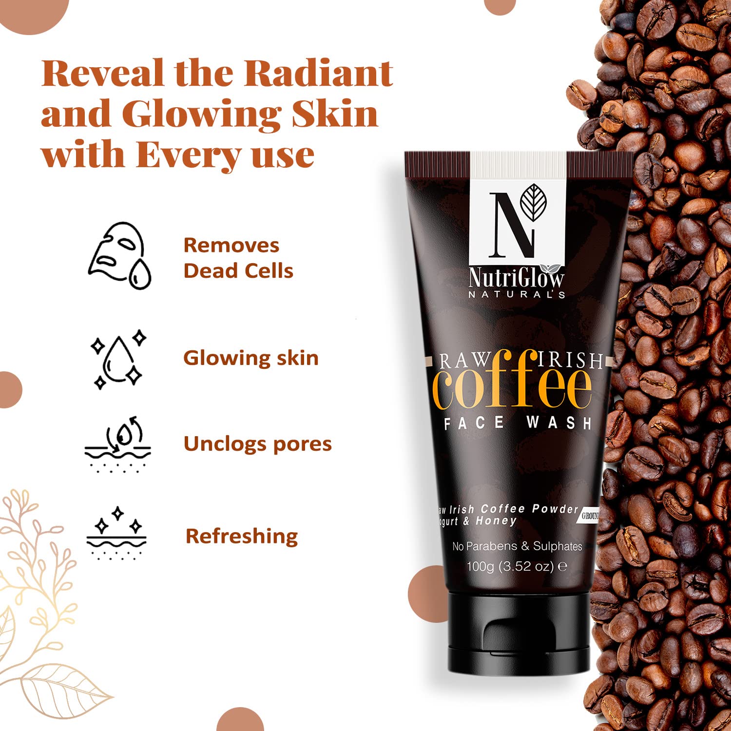 NutriGlow NATURAL'S Coffee Face Cleanser with Yogurt & Honey for Blackhead Removal Face Wash (100 g) – view 3