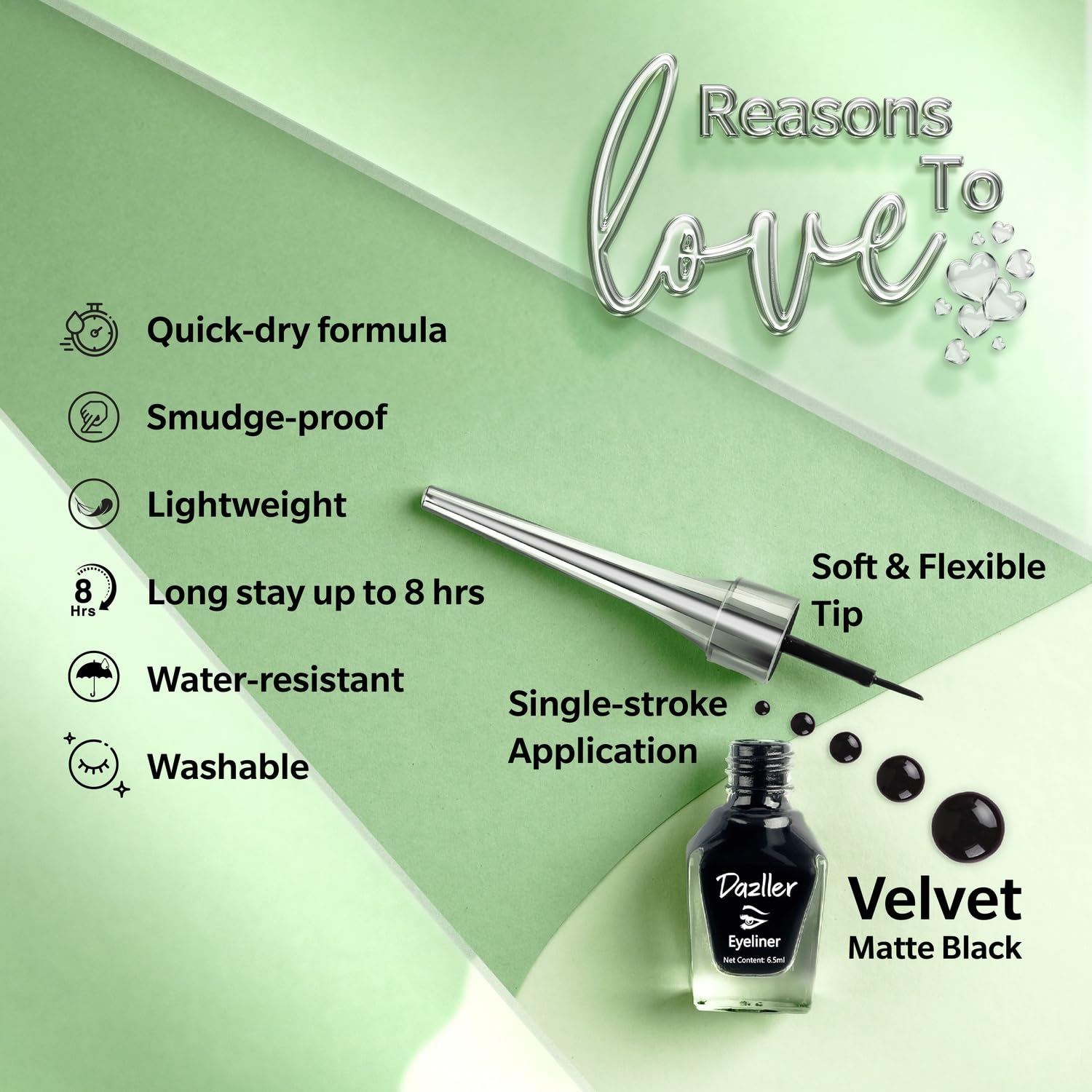 Dazller Eyeliner, 6.5mL (Pack of 3), Black, Velvet Matte, Washable, Water-resistant, Smudge-proof – view 2