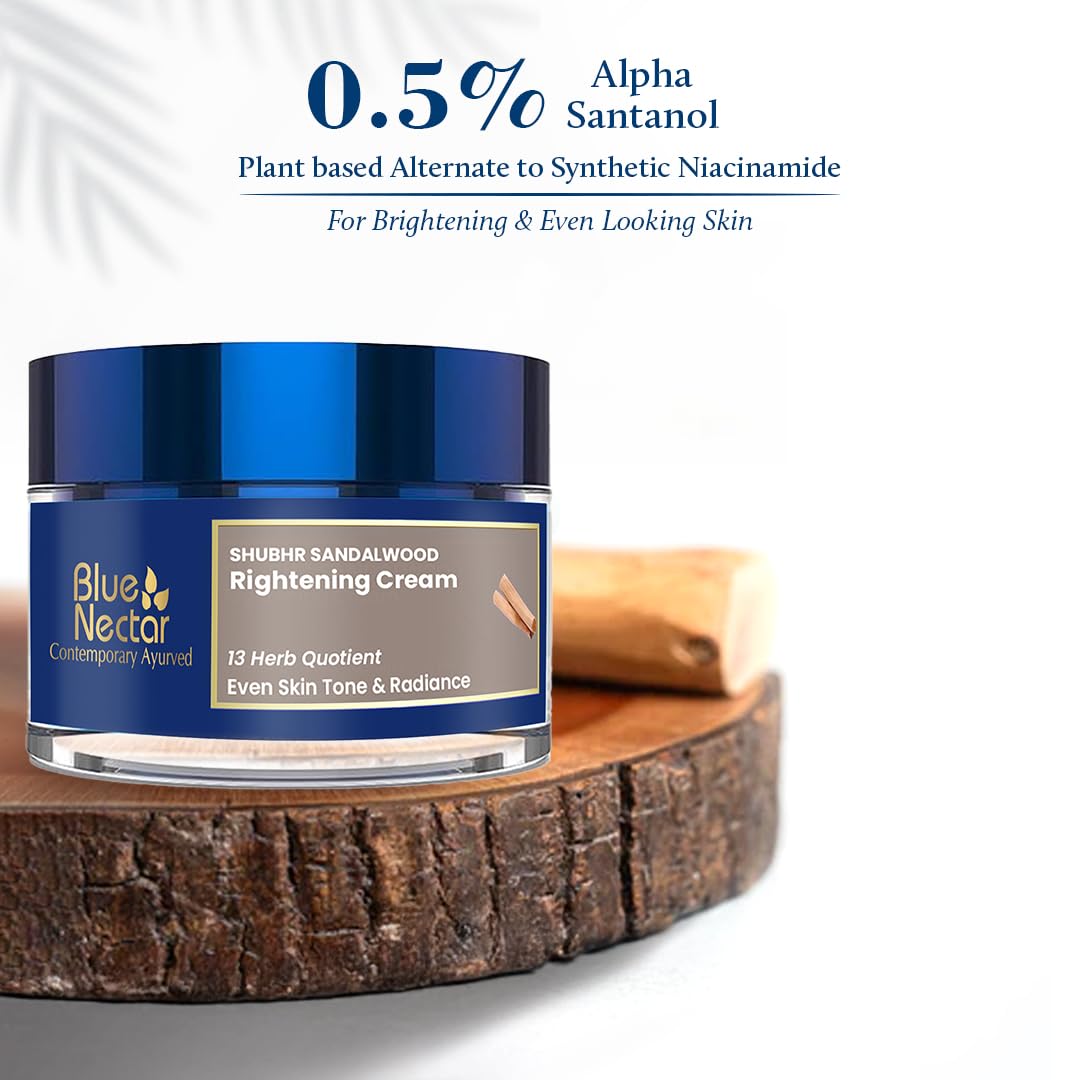 Blue Nectar Ayurvedic Sandalwood Radiance and Skin Brightening Cream Moisturizing Day Cream for Women for Daily Use Plant Based Face Cream for Women (13 Herbs, 50g) – view 3