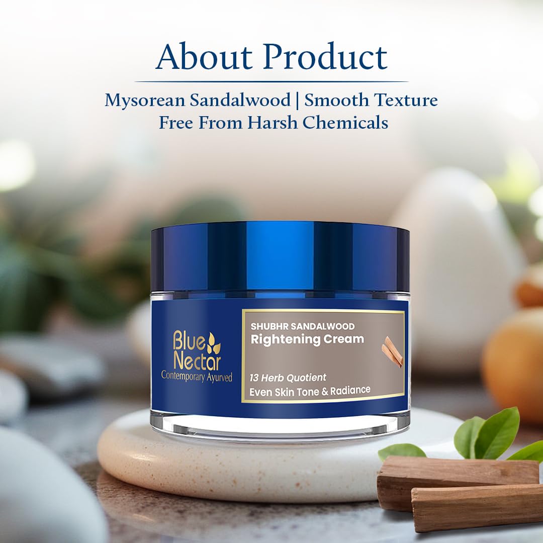 Blue Nectar Ayurvedic Sandalwood Radiance and Skin Brightening Cream Moisturizing Day Cream for Women for Daily Use Plant Based Face Cream for Women (13 Herbs, 50g) – view 7