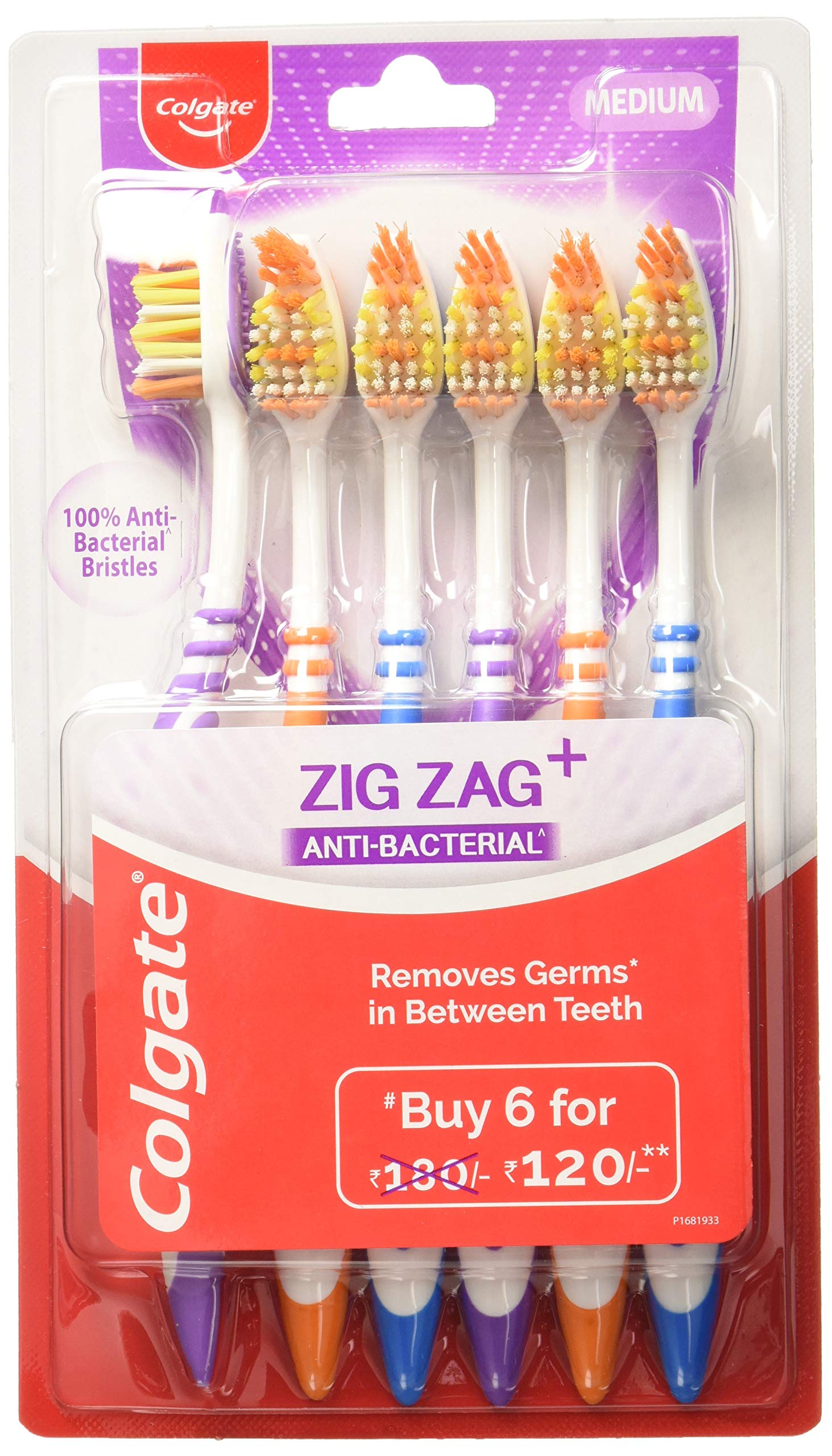 Colgate Total Whole Mouth Health, Antibacterial Toothpaste, 120gm + 120gm (Advanced Health, Saver Pack) and Colgate ZigZag Anti-Bacterial Toothbrush - Medium (Pack of 6) – view 5