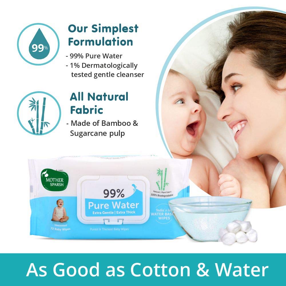 Mother Sparsh 99% Pure Water (72 Unscented Baby Wipes) - Super Thick Fabric – view 2
