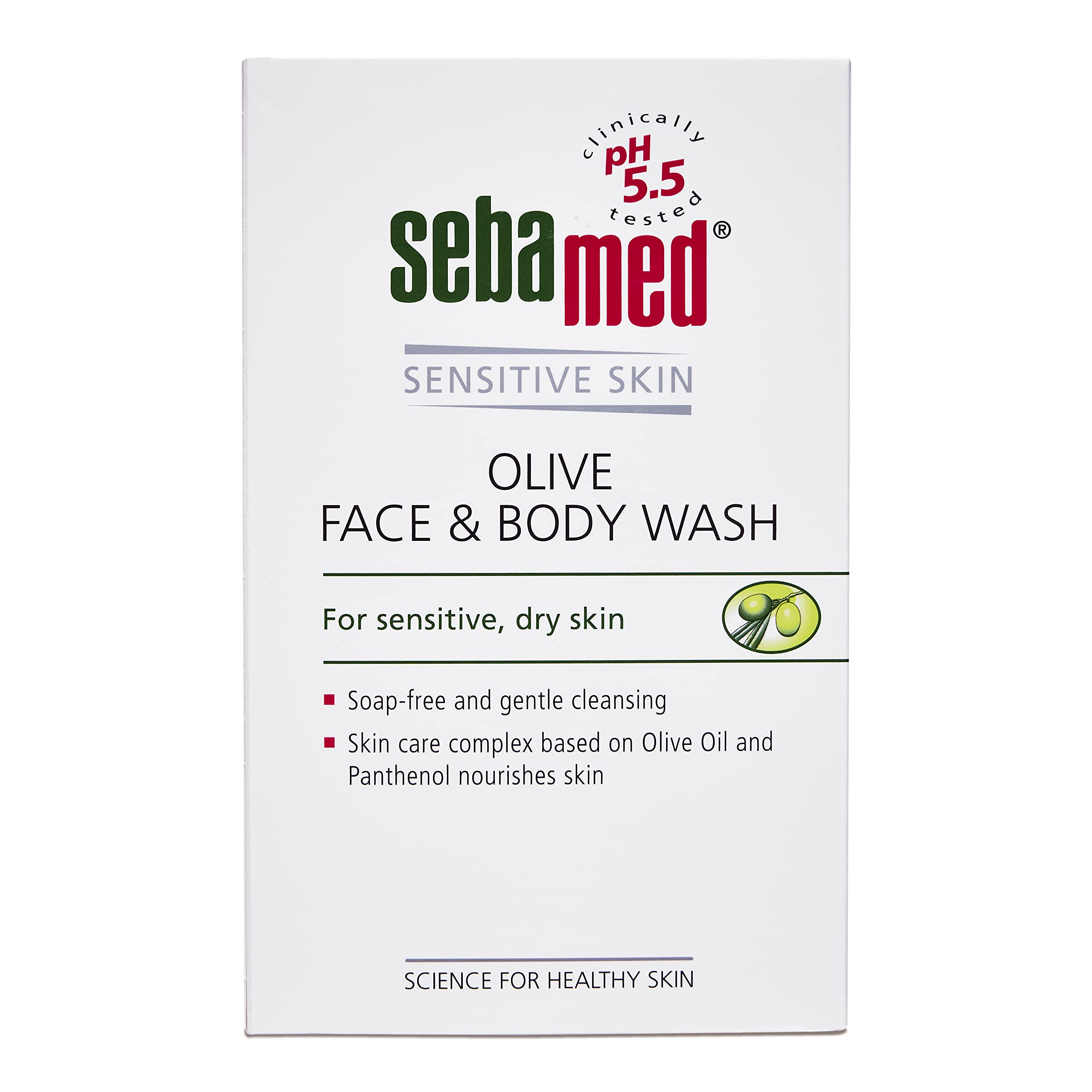 Front view of SebaMed Olive Face and Body Wash bottle