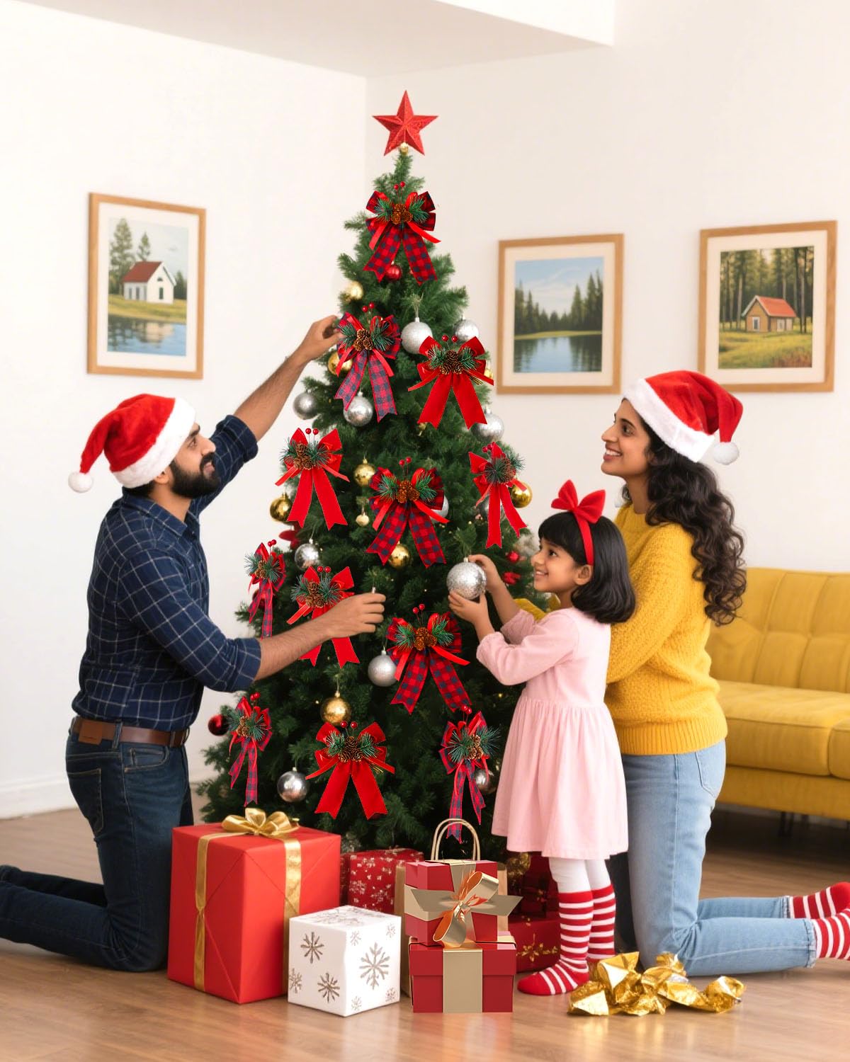 BAOTUJIA 4Pcs Christmas Tree Decorations Bows, Christmas Hanging Ornament Set Suitable for Xmas Home Decor Tree Hanging – view 3
