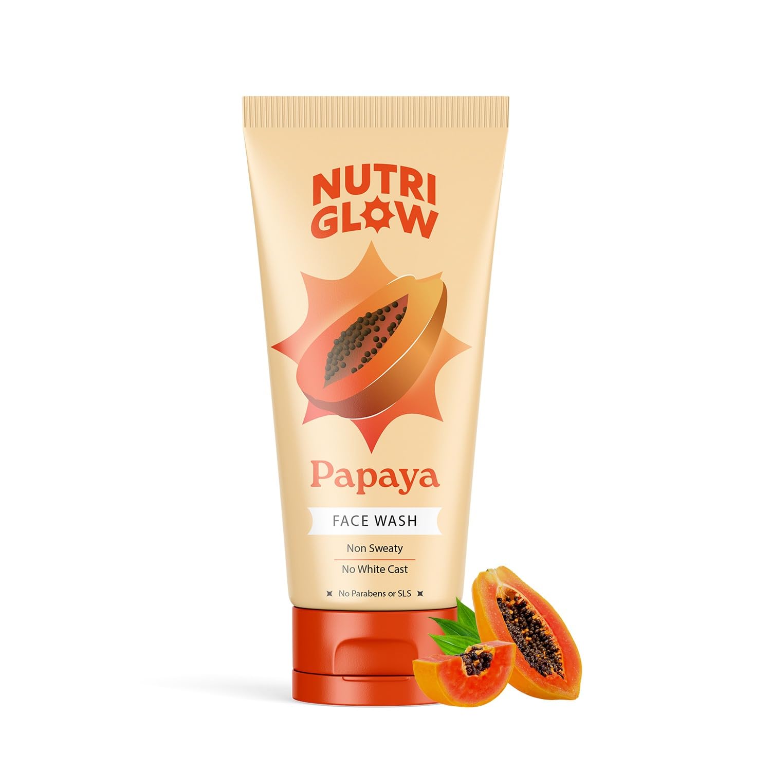 NutriGlow papaya face wash gel tube for brightening and tan removal