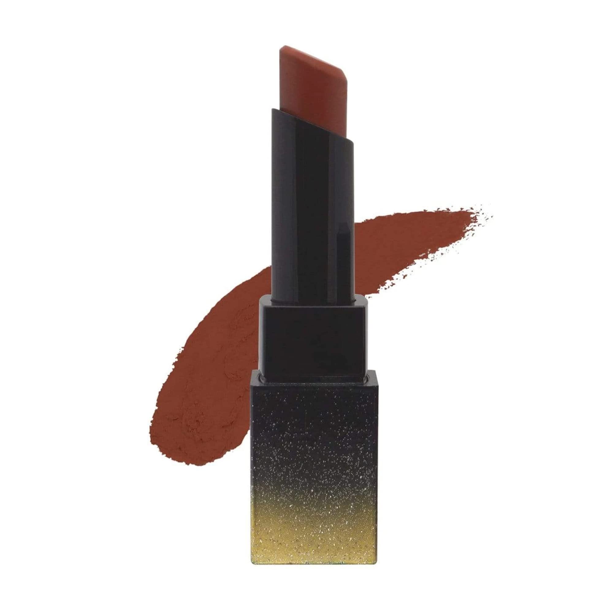 Warm brown SUGAR matte lipstick in sleek tube packaging