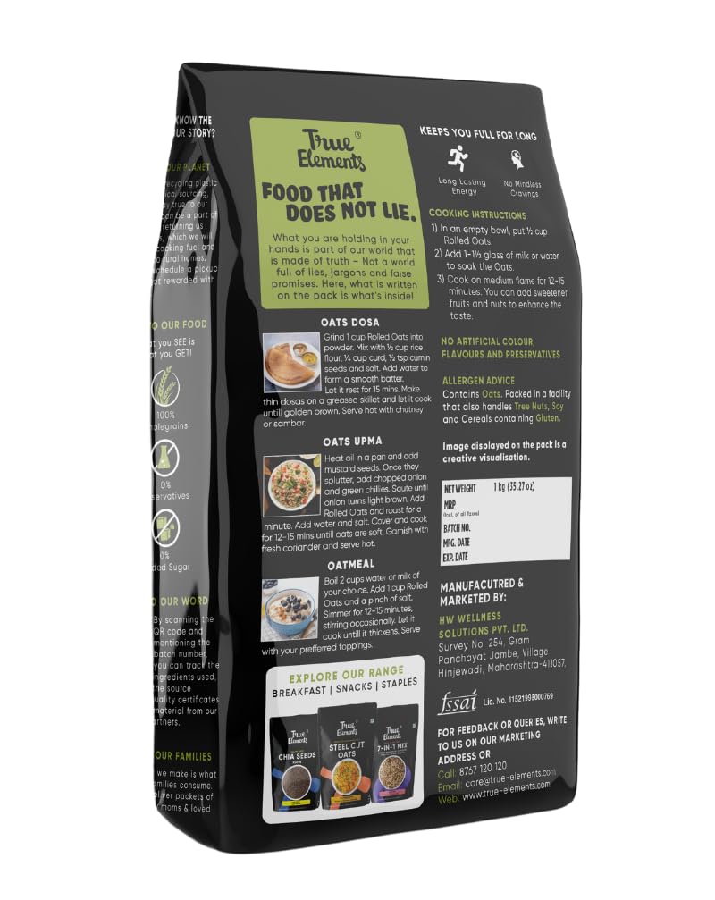 True Elements Rolled Oats 1 kg - Breakfast Cereal – view 2