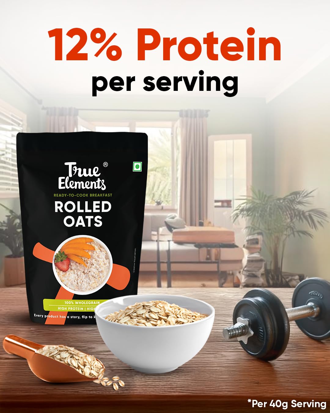 True Elements Rolled Oats 1 kg - Breakfast Cereal – view 4
