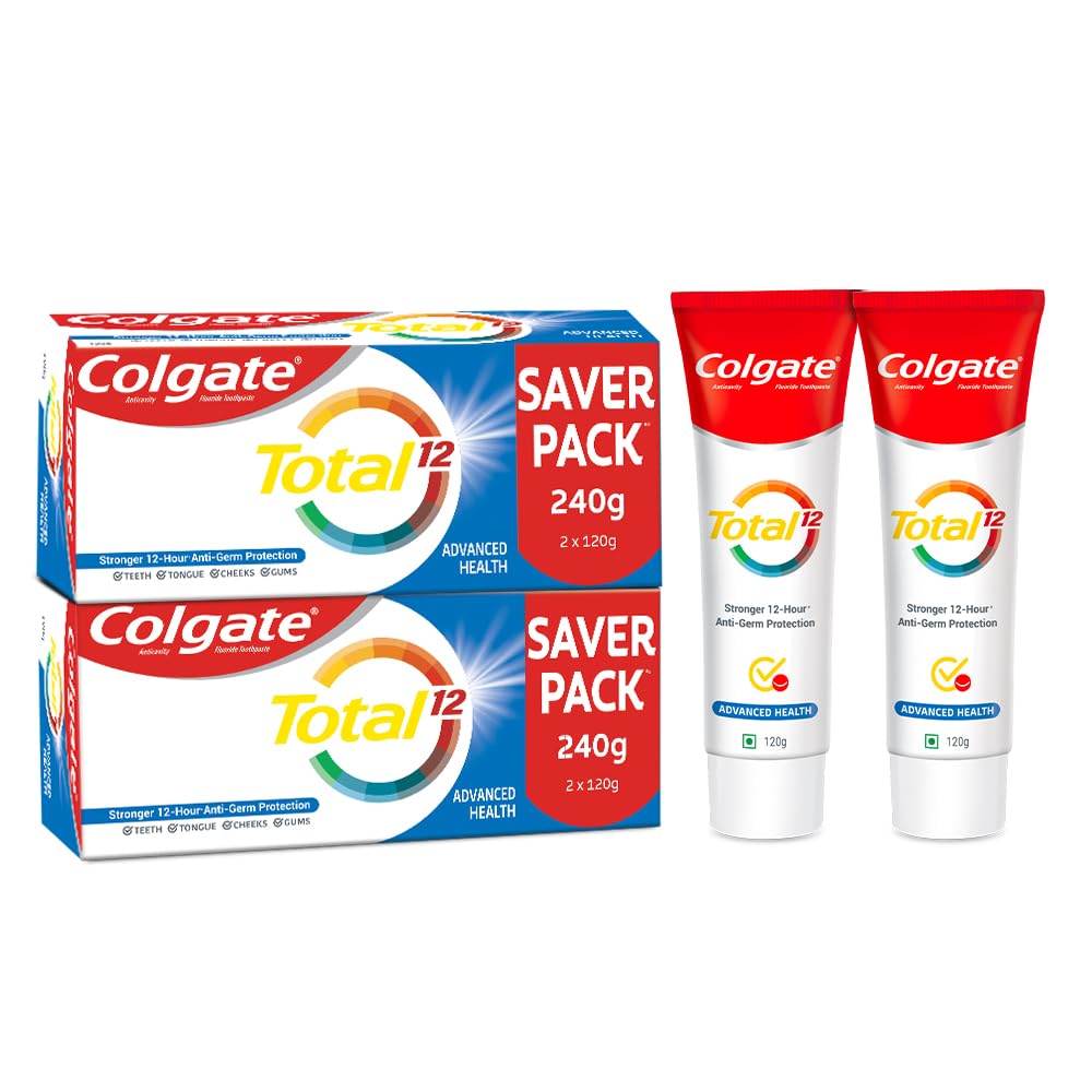 Two Colgate Total Whole Mouth Health antibacterial toothpaste tubes, 240g each