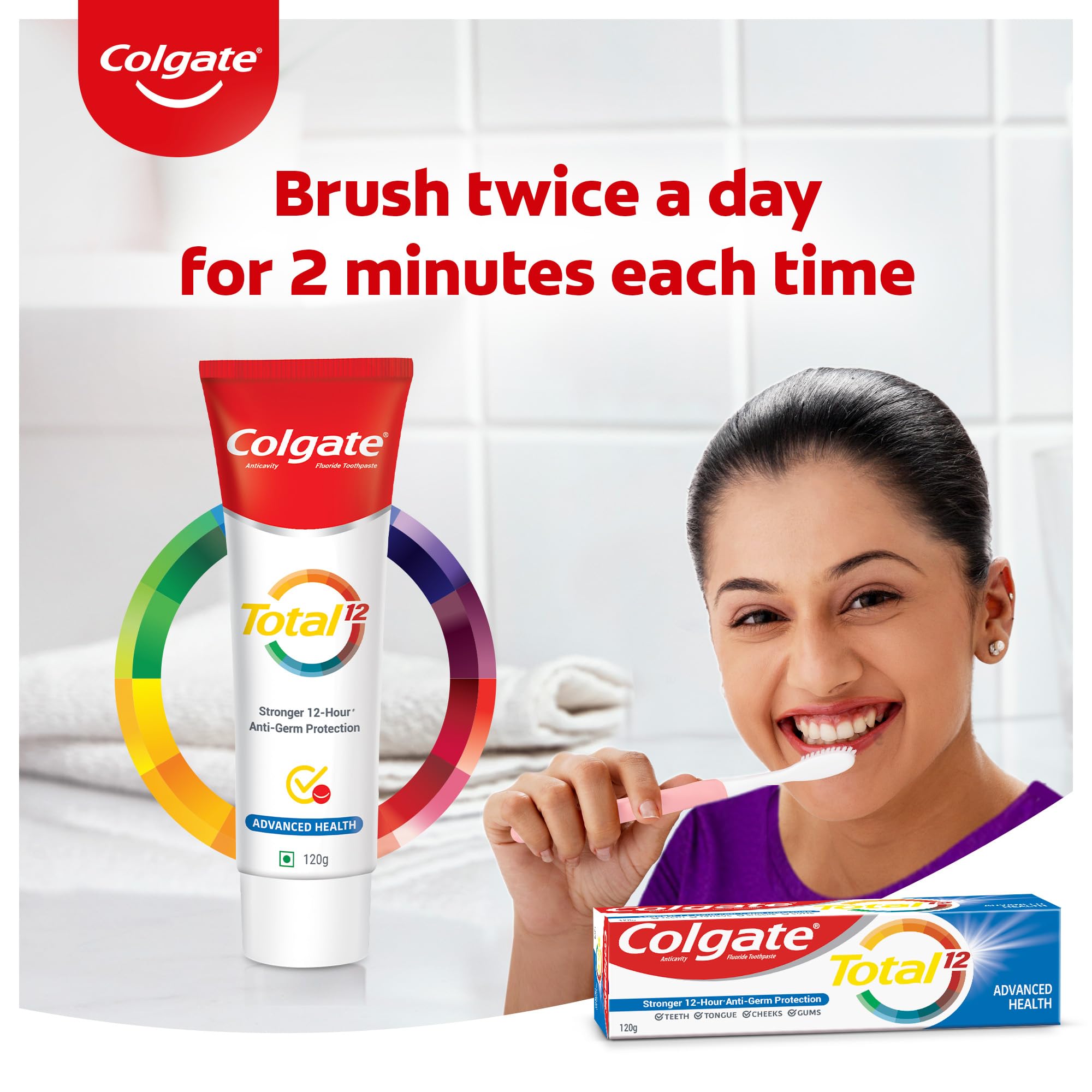 Colgate Total Whole Mouth Health, Antibacterial Toothpaste, 240gm x 2pcs (480gm) (Advanced Health, Saver Pack) (Pack of 2), World's No. 1* Germ-fighting Toothpaste – view 7