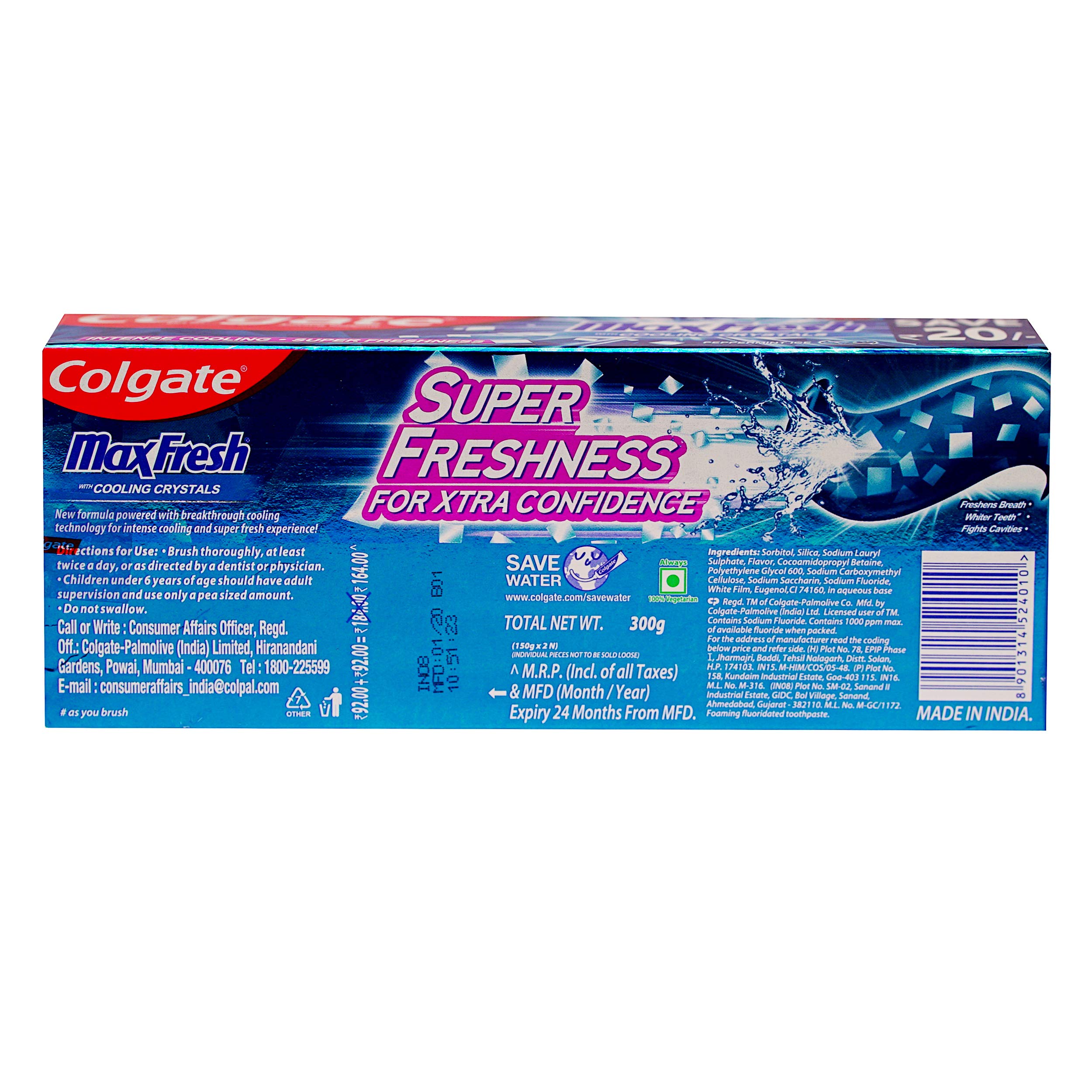 Colgate Toothpaste Maxfresh with Cooling Crystals, 2 X150 gm Blue Box – view 3