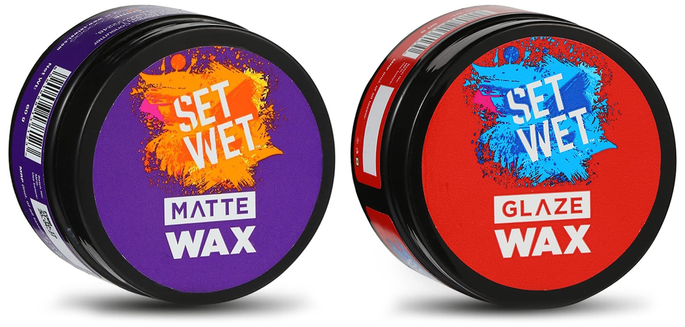 Two Set Wet hair wax tubs in glaze and matte finishes