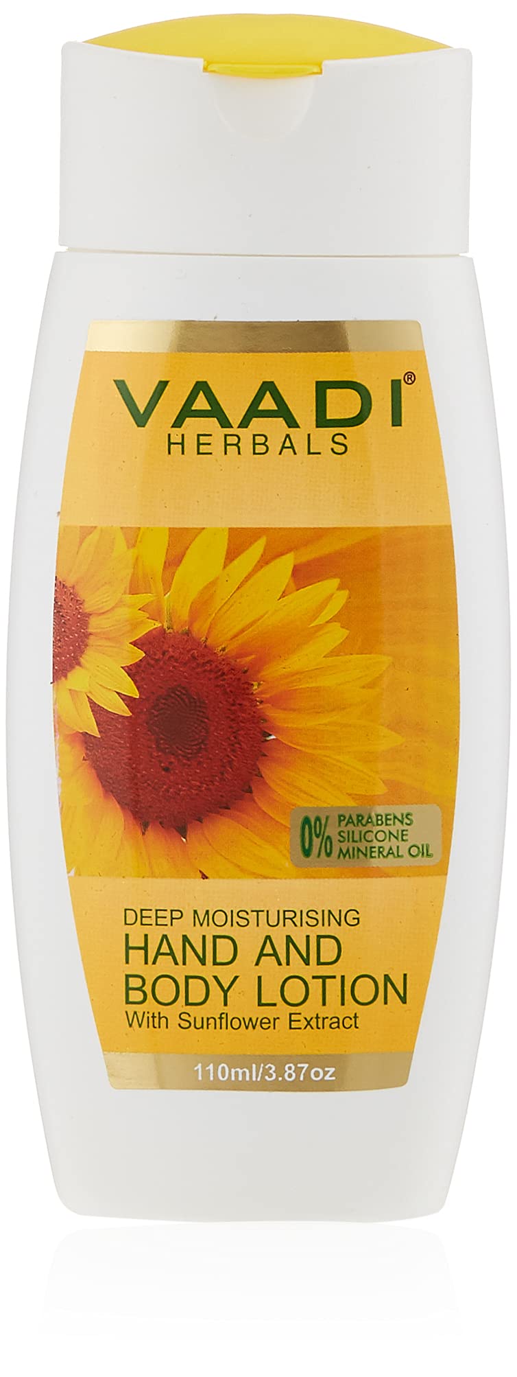 Front view of Vaadi Herbals sunflower body lotion 110 ml bottle