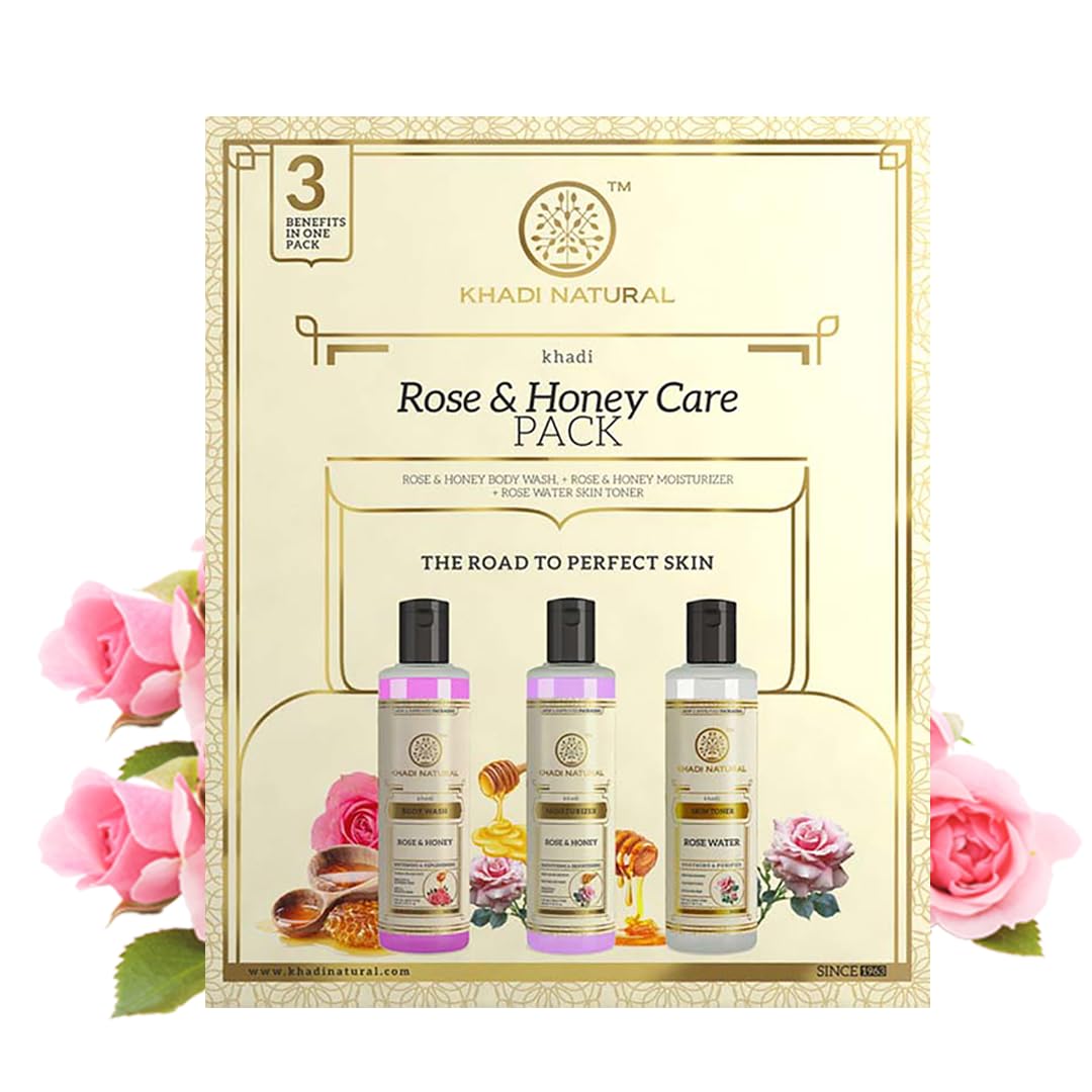 Rose & Honey body wash, moisturizer and toner gift pack bottles
