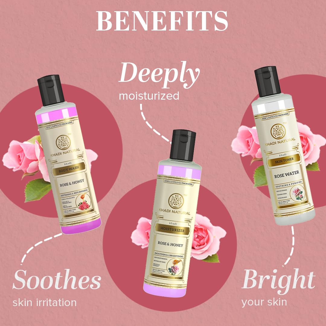 Khadi Natural Rose & Honey Gift Pack with Rose & Honey Body Wash, Rose & Honey Moisturizer & Rose Water Skin Toner – view 3