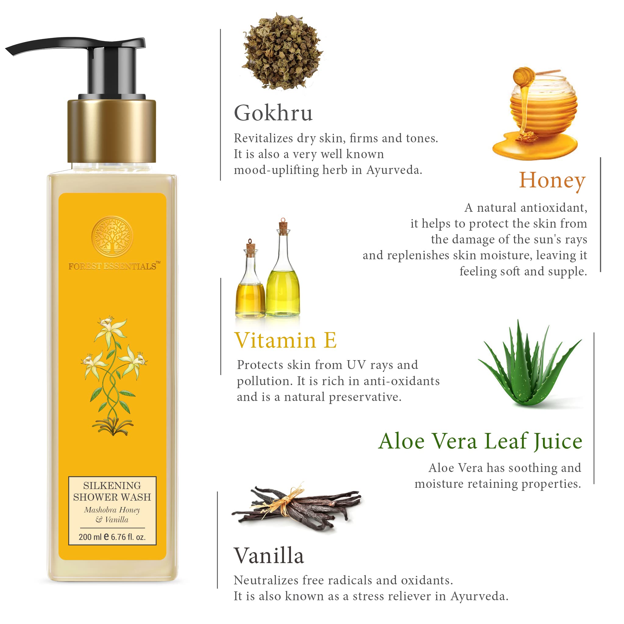 Forest Essentials After Bath Oil Iced Pomegranate & Kerala Lime & Forest essentials Silkening Shower Wash Mashobra Honey & Vanilla Combo – view 4