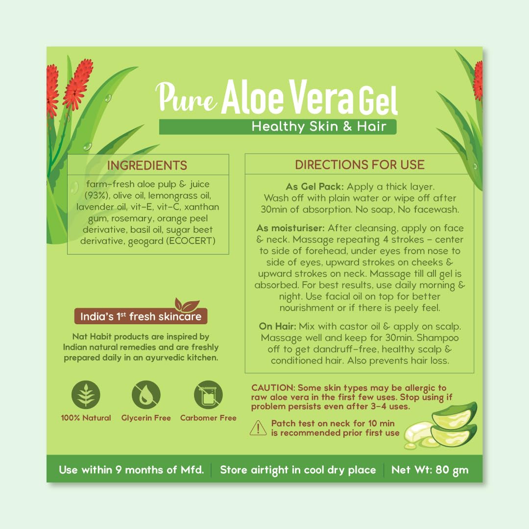 Nat Habit Pure Aloe Vera Face Gel For Healthy Skin & Hair, Natural Oil Free Moisturizer & Anti-Dandruff (Pack of 2 X 80g) – view 7