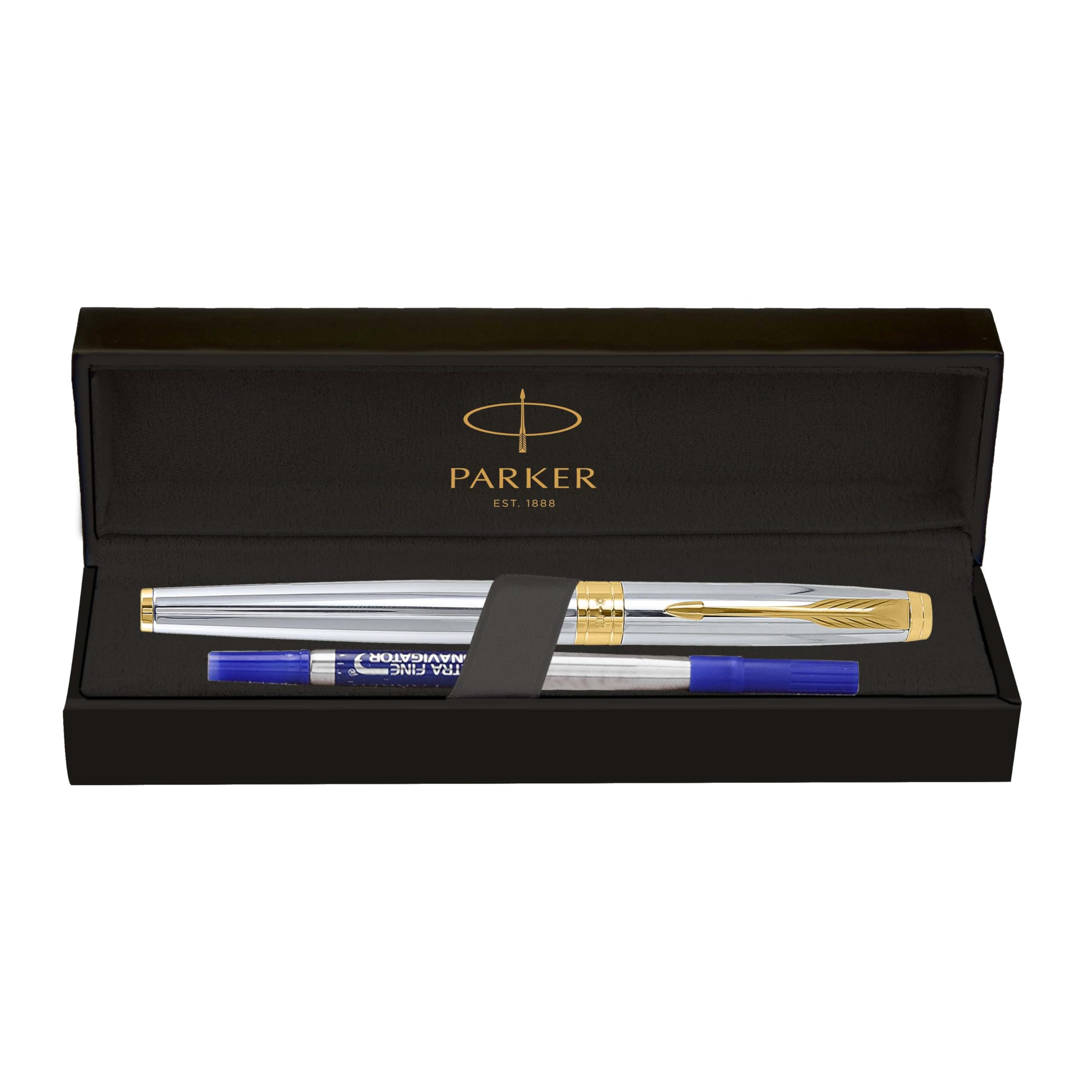 Parker metal roller ball pen in shiny chrome and gold