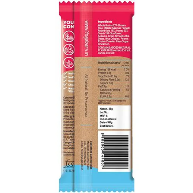 Yoga Bar Multigrain Energy Bar - Vanilla Almond, Healthy Snack, High In Protein & Fibre, 38 g – view 2