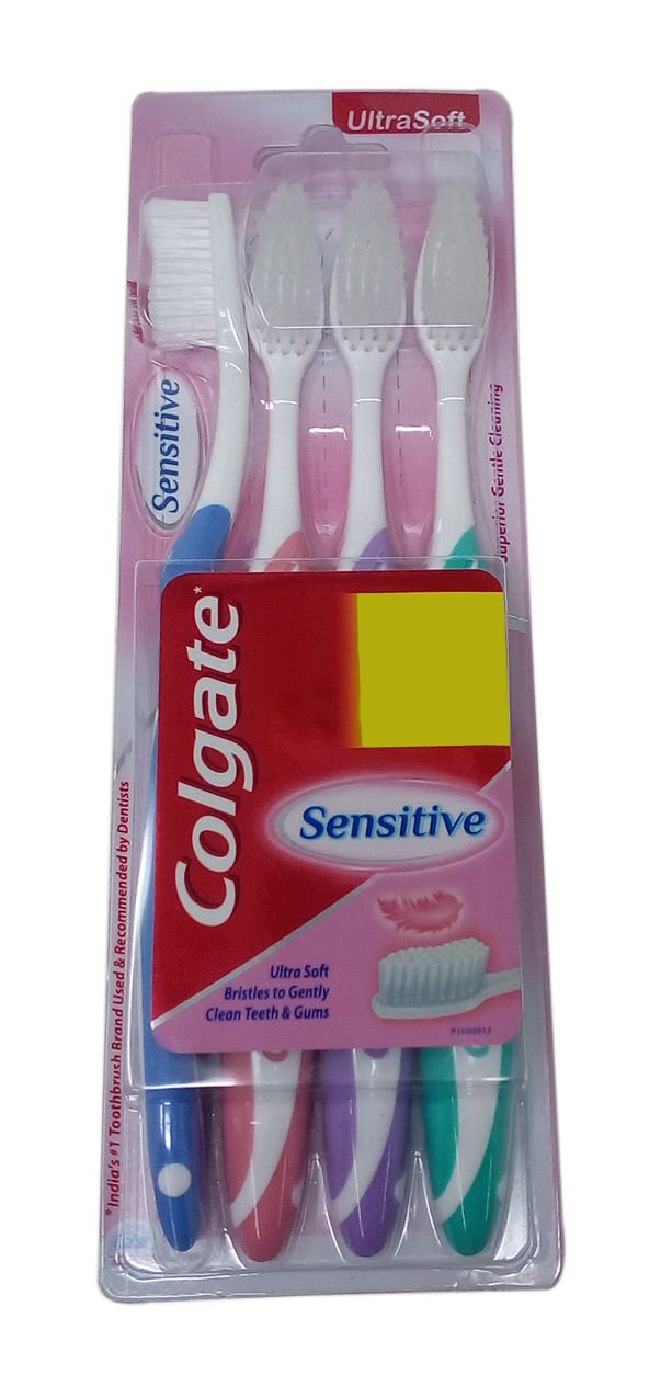 Four Colgate Sensitive adult manual toothbrushes with ultra soft bristles