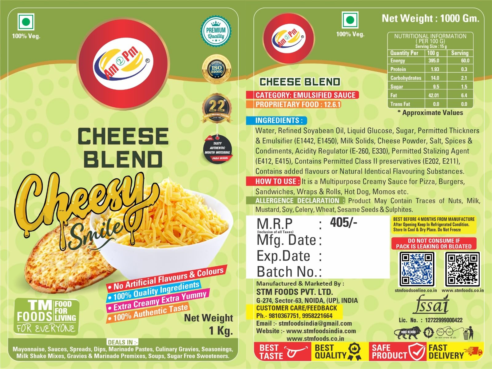Am 2 Pm - Multiopurpose Cheese Blend Creamy Sauce For Burgers, Sandwiches,Wraps & Rolls Hot Dog, Pop-Corn, Pizza, Pasta, French Fries - 1 Kg – view 5