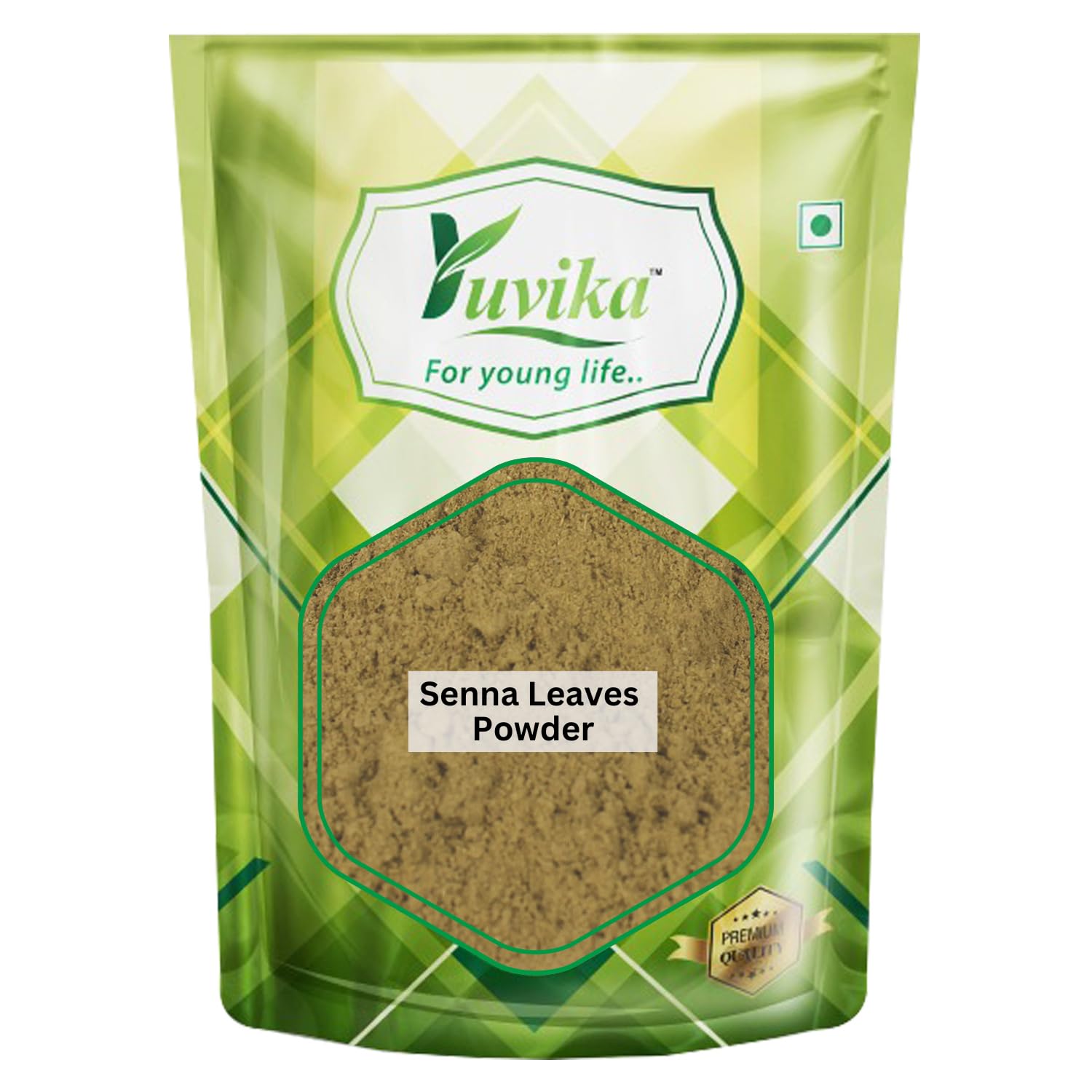 Front of Yuvika Senna Leaves Powder 100 gram bag