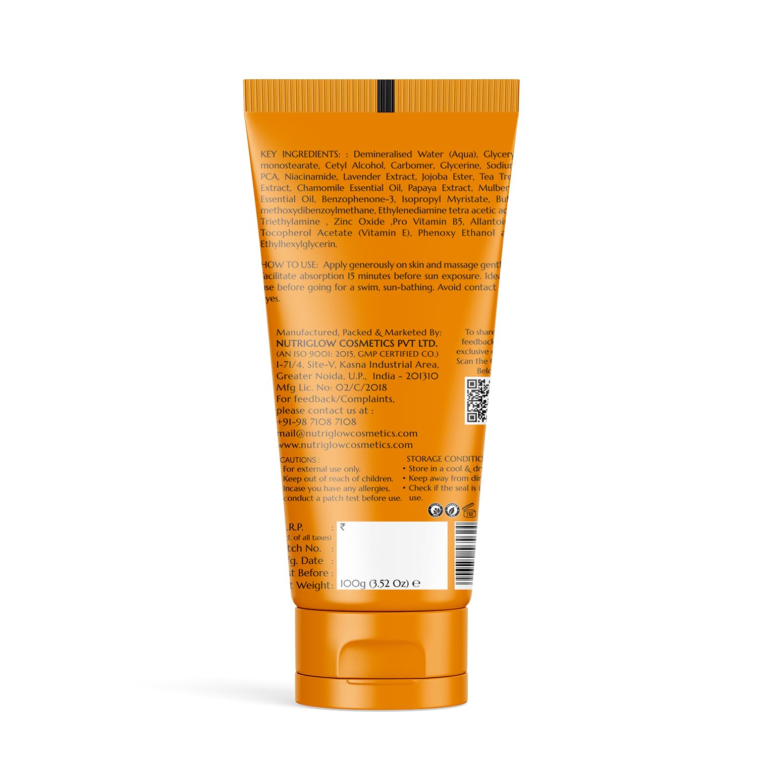 NutriGlow NATURAL'S Advanced Pro Formula Papaya Sunscreen SPF 50, PA+++ No White Cast, Non-Greasy, with Broad Spectrum, UV A & UV B Blue Light Protection, for Men & Women Suitable for Oily, Dry, Sensitive & Combination Skin (100 g) – view 2
