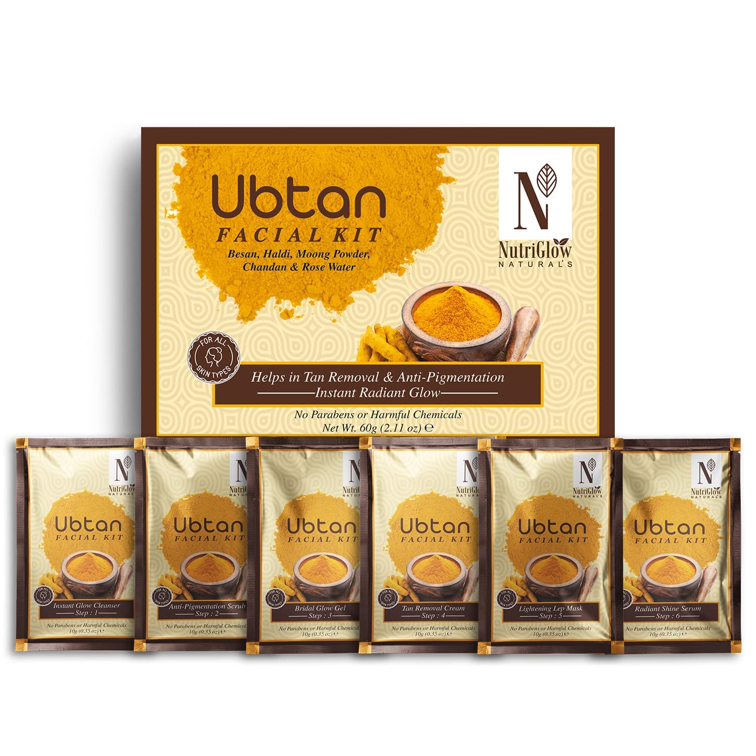 NutriGlow ubtan facial kit with haldi and chandan box