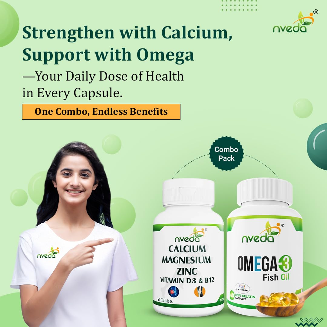 Nveda Omega 3 Fish Oil Capsules + Calcium Tablets Combo for Men & Women – view 2