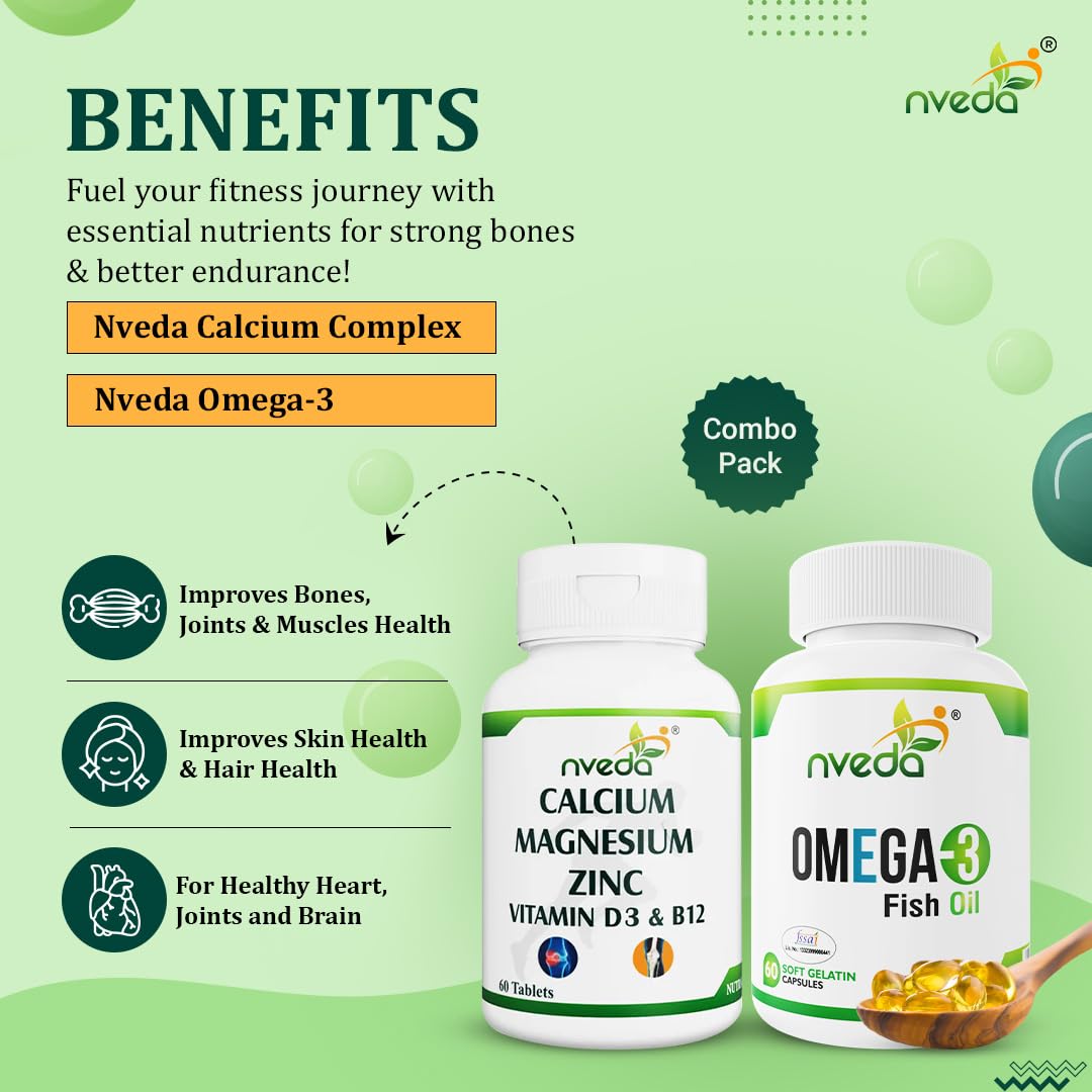 Nveda Omega 3 Fish Oil Capsules + Calcium Tablets Combo for Men & Women – view 3