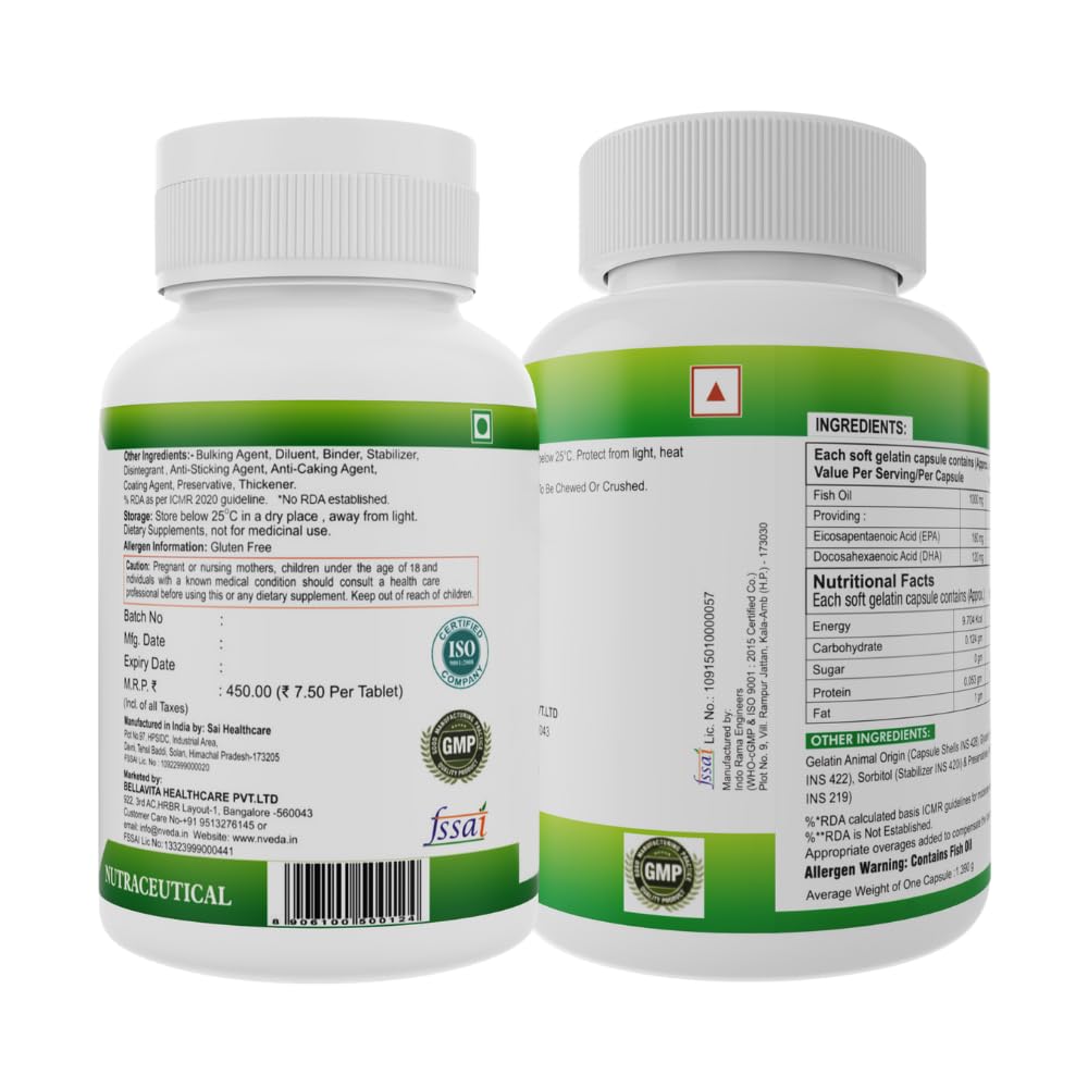 Nveda Omega 3 Fish Oil Capsules + Calcium Tablets Combo for Men & Women – view 6