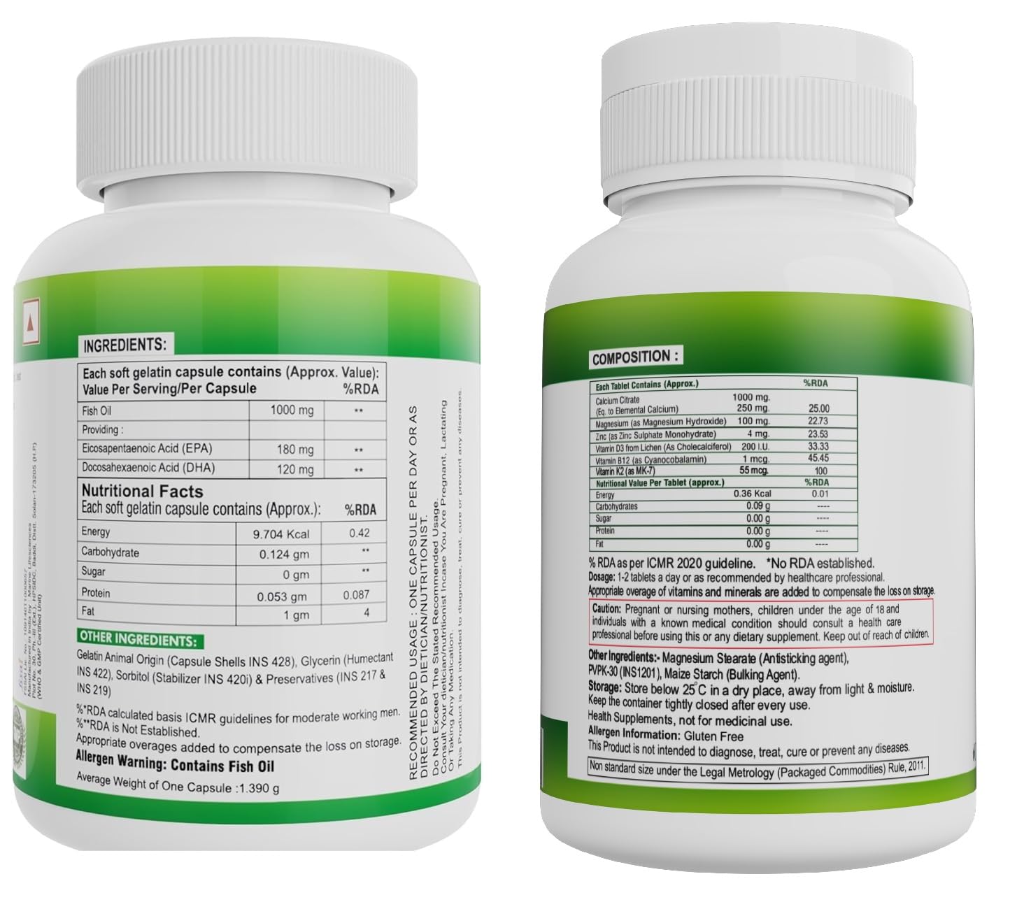 Nveda Omega 3 Fish Oil Capsules + Calcium Tablets Combo for Men & Women – view 7