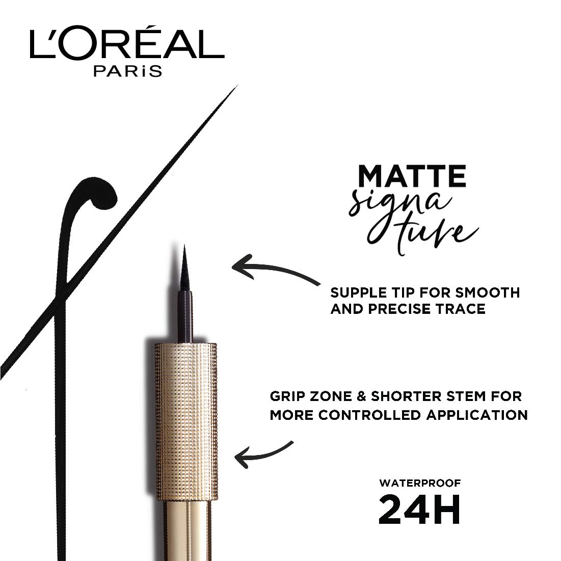 L'Oréal Paris Eye Liner, Ultra-Precise Tip, Waterproof, Fade-Proof and Smudge-proof, Matte Signature, Black, 19g – view 4