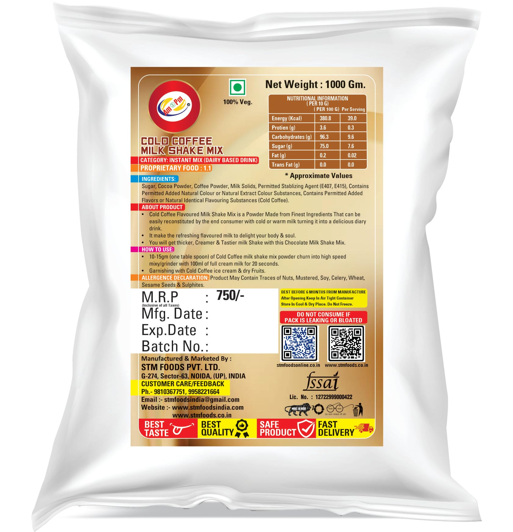 Am 2 Pm - Premium Silky Smoothy Milk Shake Mix, Flavoured Milk shake Premix Powder, Instant Premix Drink Milkshake Powder (Cold Coffee) – view 2