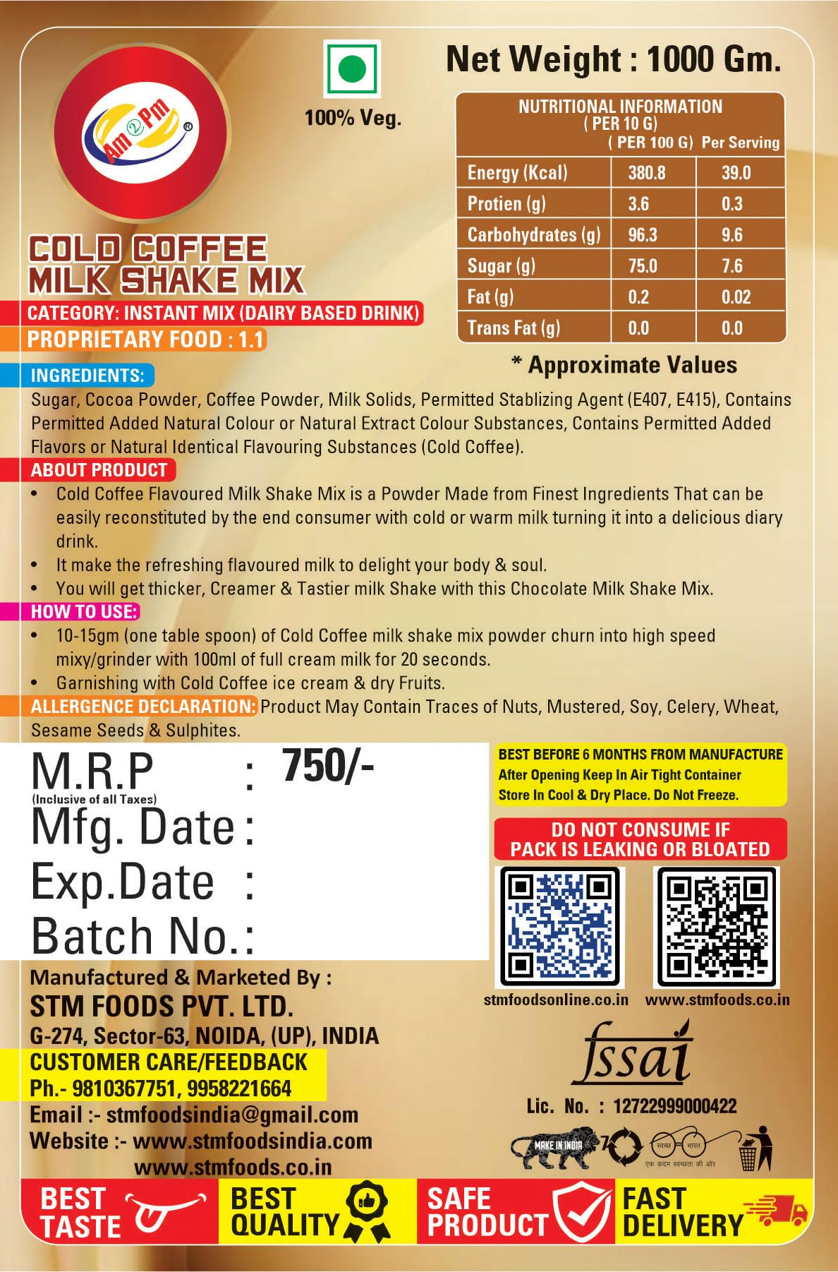 Am 2 Pm - Premium Silky Smoothy Milk Shake Mix, Flavoured Milk shake Premix Powder, Instant Premix Drink Milkshake Powder (Cold Coffee) – view 3
