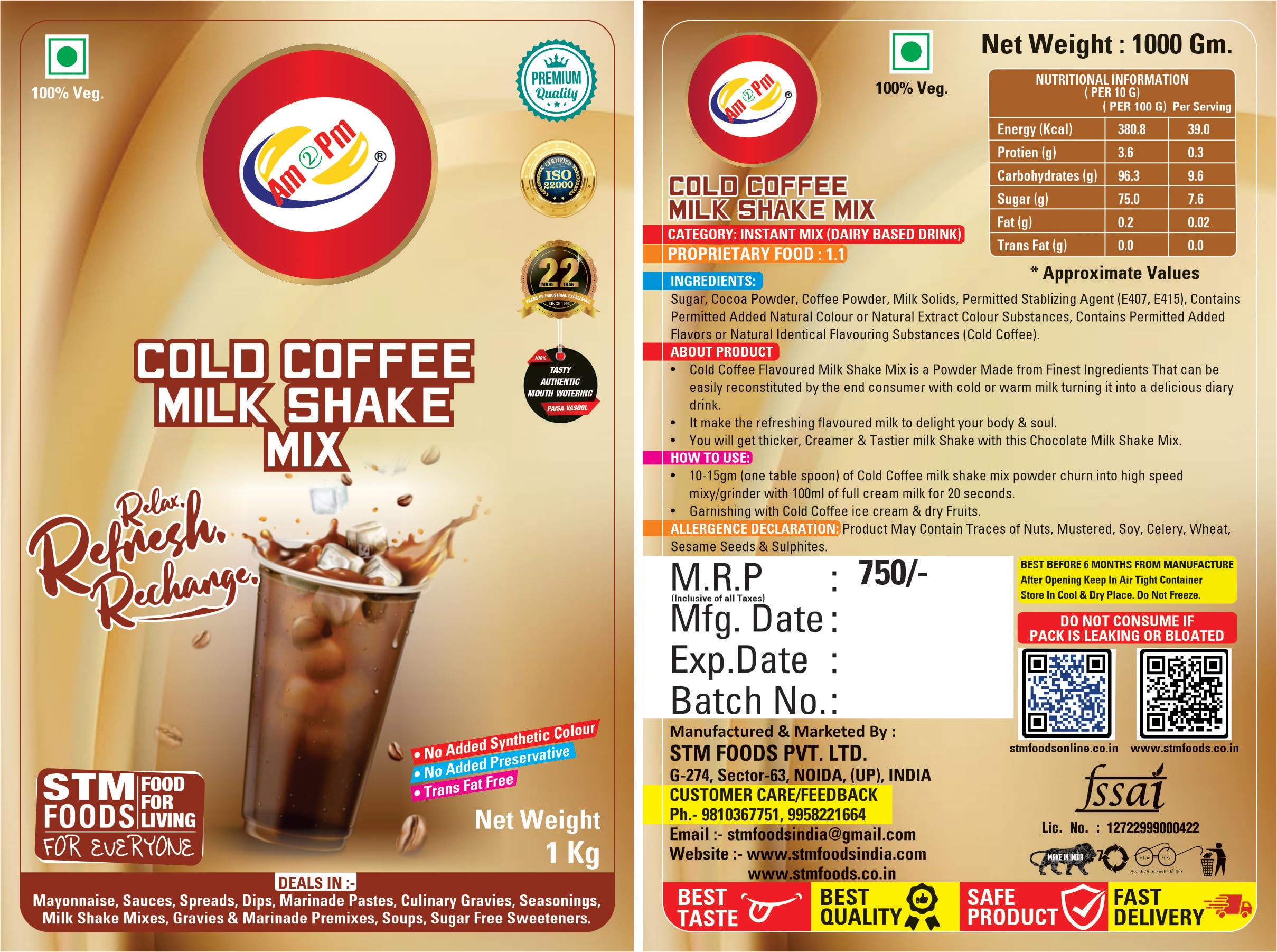 Am 2 Pm - Premium Silky Smoothy Milk Shake Mix, Flavoured Milk shake Premix Powder, Instant Premix Drink Milkshake Powder (Cold Coffee) – view 6