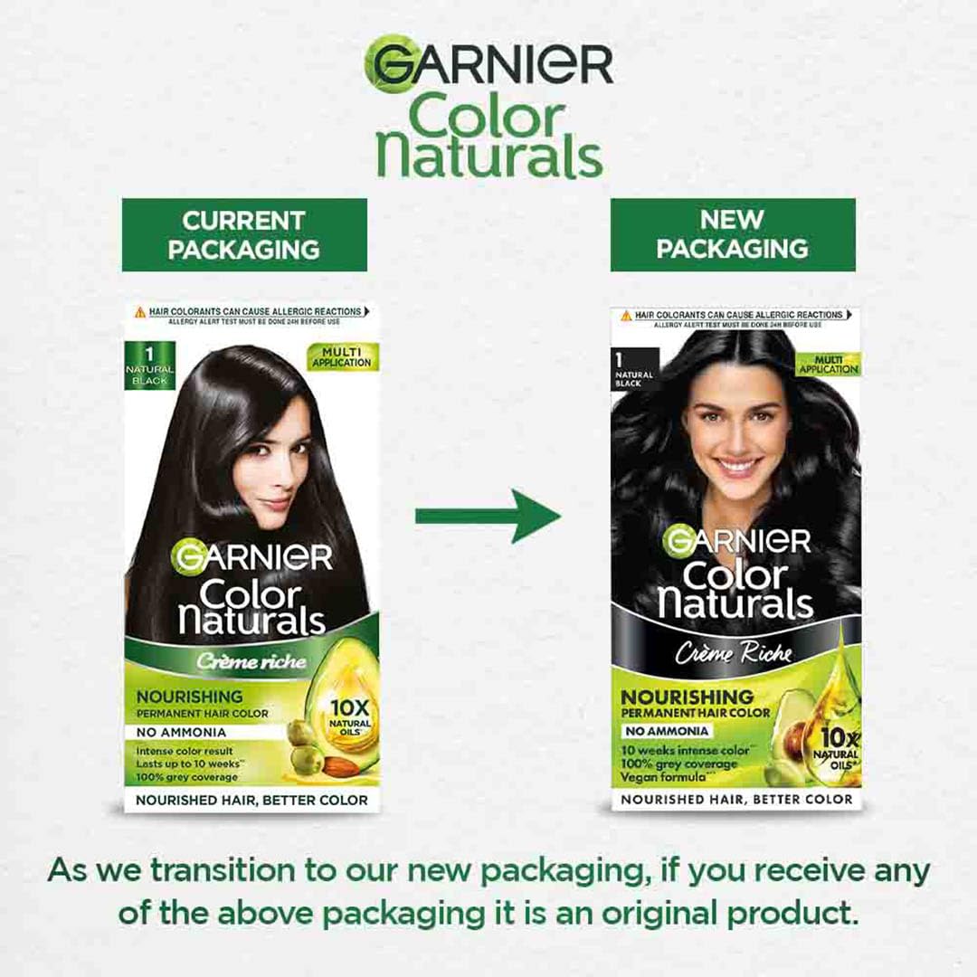 Garnier, Hair Colouring Creme, Long-lasting Colour, Smoothness & Shine, Color Naturals, Shade: 1 Natural Black, 70ml + 60g – view 2