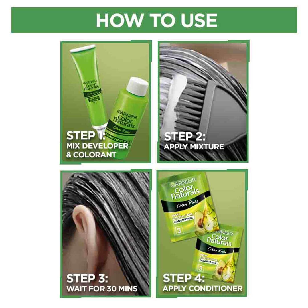 Garnier, Hair Colouring Creme, Long-lasting Colour, Smoothness & Shine, Color Naturals, Shade: 1 Natural Black, 70ml + 60g – view 6