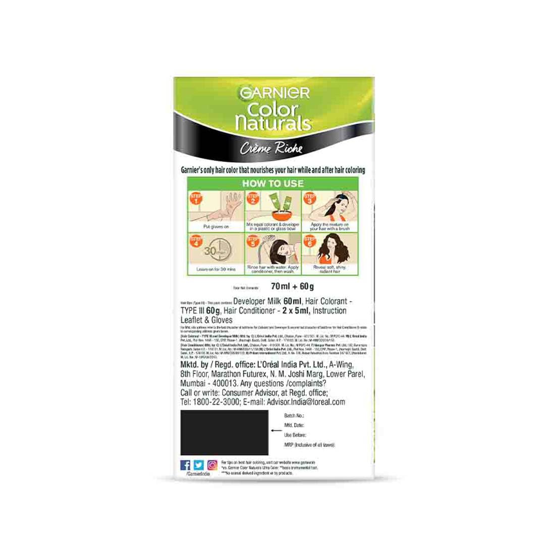 Garnier, Hair Colouring Creme, Long-lasting Colour, Smoothness & Shine, Color Naturals, Shade: 1 Natural Black, 70ml + 60g – view 7
