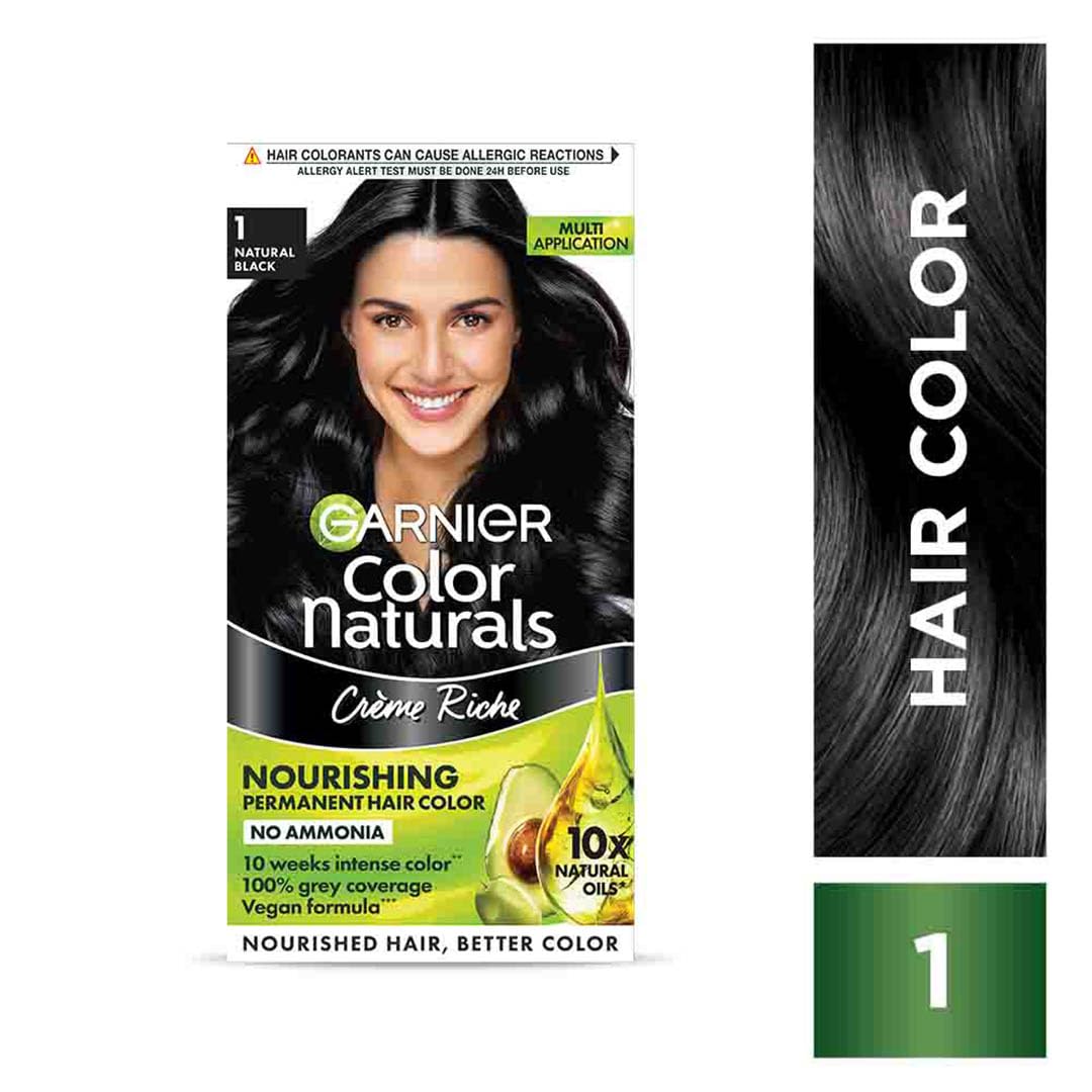 Garnier, Hair Colouring Creme, Long-lasting Colour, Smoothness & Shine, Color Naturals, Shade: 1 Natural Black, 70ml + 60g – view 9