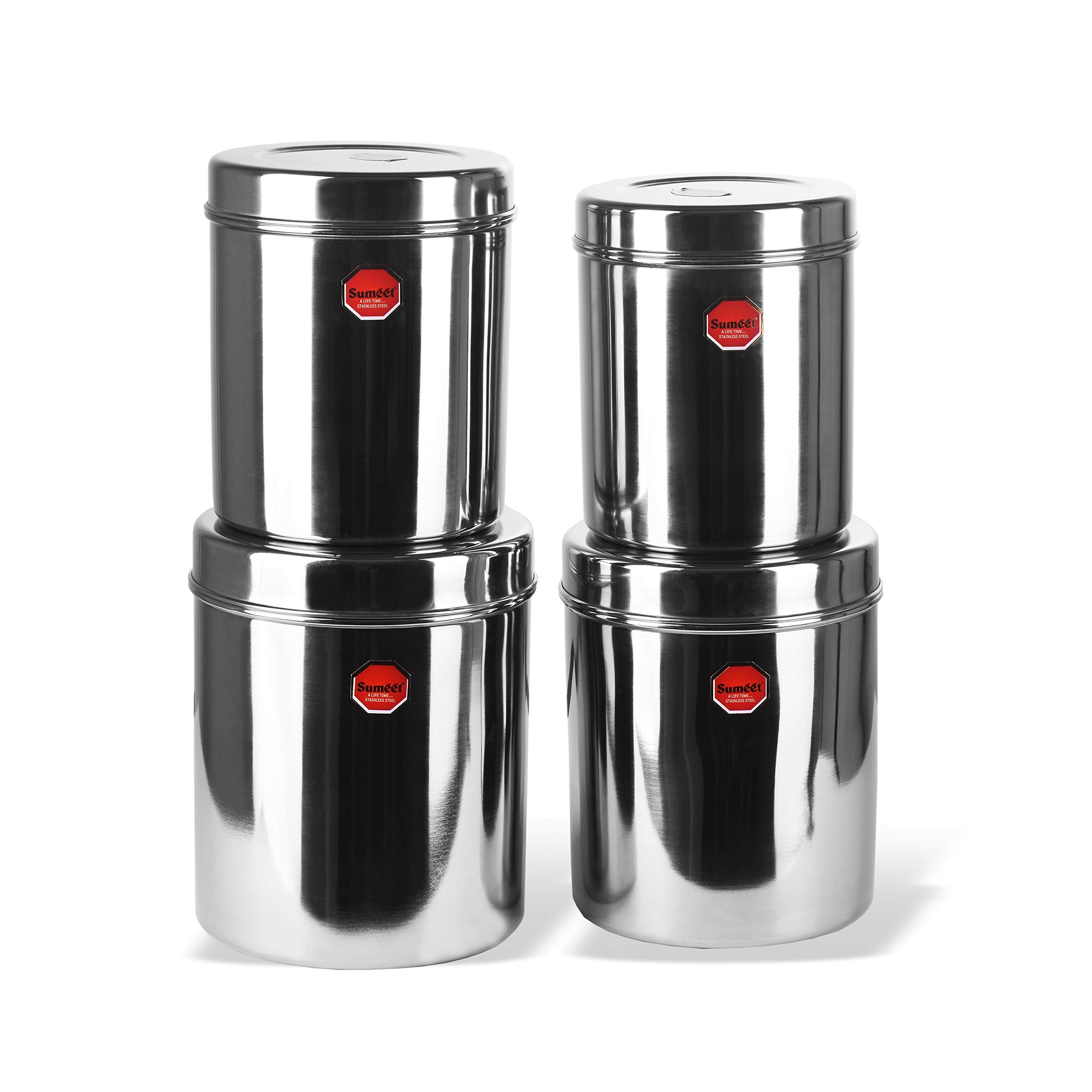 Sumeet Stainless Steel Vertical Canisters/Ubha Dabba/Storage Containers Set Of 4Pcs (No. 15 To No. 18) (3.75 Ltr, 4.5Ltr, 5.6Ltr, 6.75Ltr), Beige – view 2