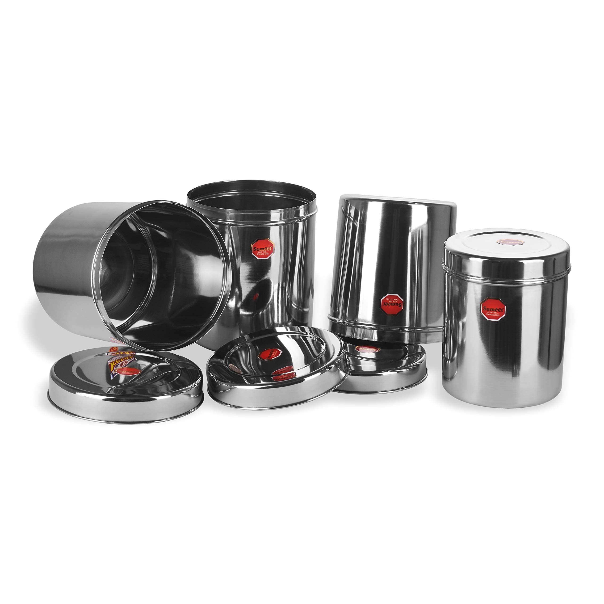 Sumeet Stainless Steel Vertical Canisters/Ubha Dabba/Storage Containers Set Of 4Pcs (No. 15 To No. 18) (3.75 Ltr, 4.5Ltr, 5.6Ltr, 6.75Ltr), Beige – view 5