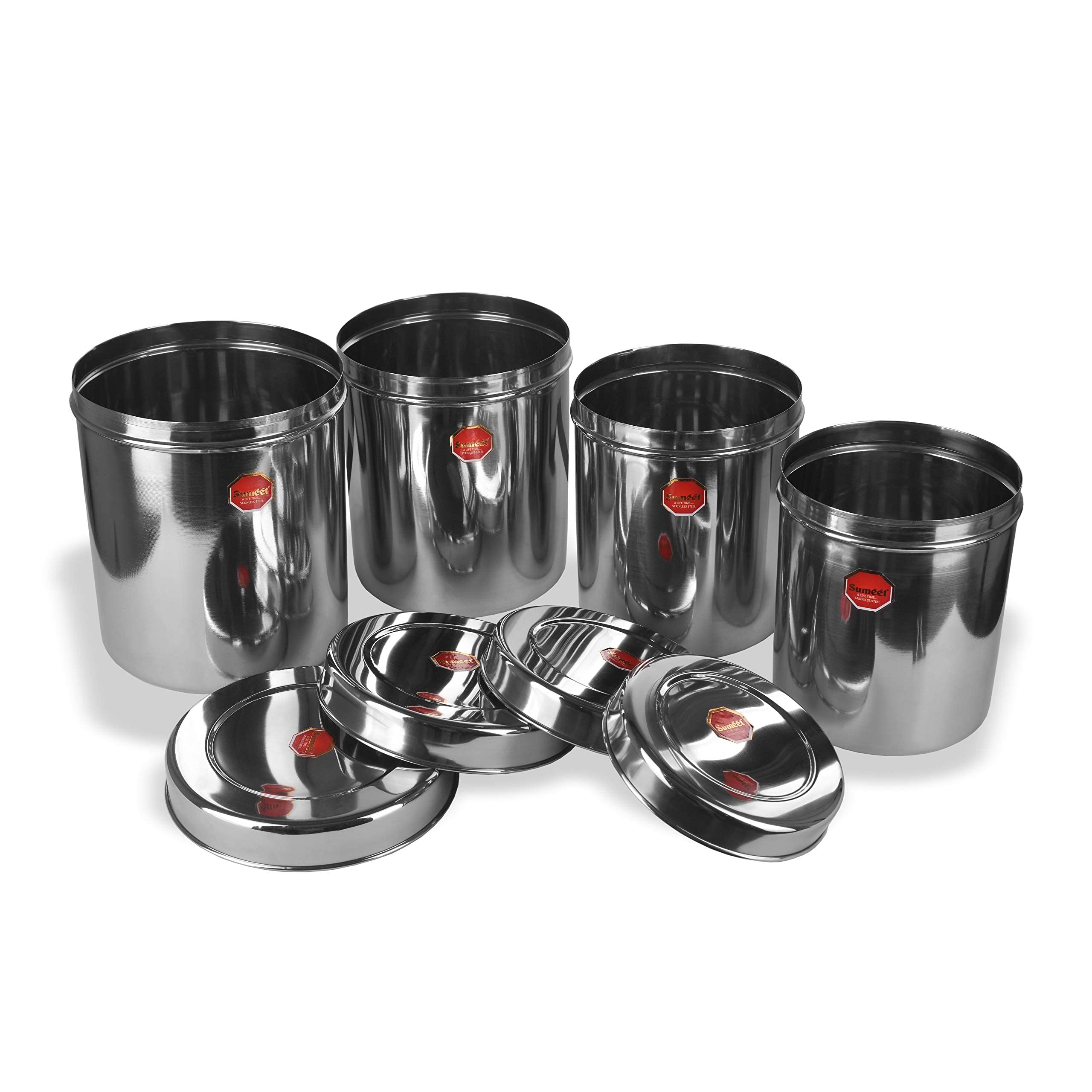 Sumeet Stainless Steel Vertical Canisters/Ubha Dabba/Storage Containers Set Of 4Pcs (No. 15 To No. 18) (3.75 Ltr, 4.5Ltr, 5.6Ltr, 6.75Ltr), Beige – view 6