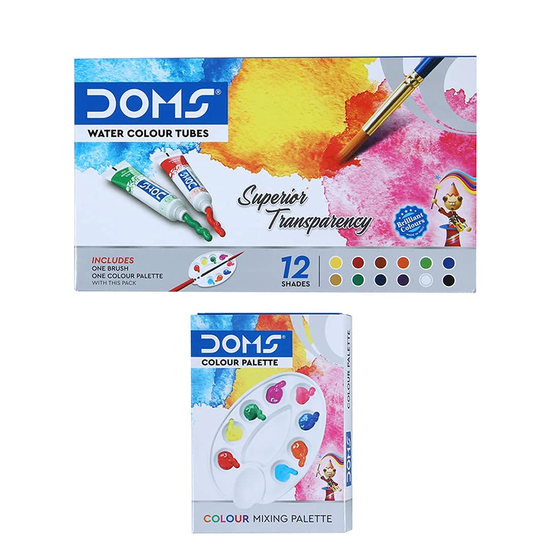 DOMS non-toxic watercolor tubes set with brush and palette
