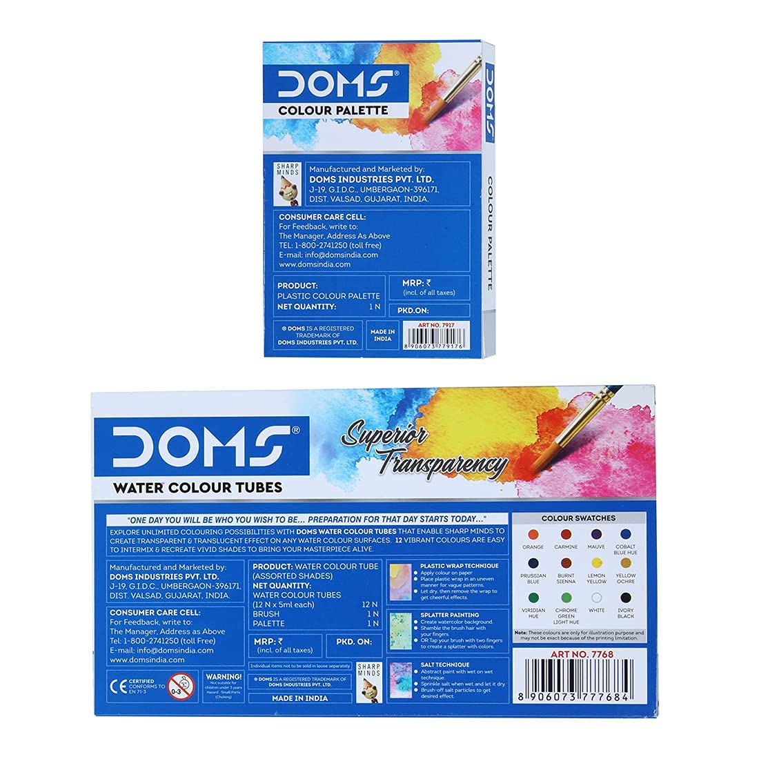 Doms Non-Toxic Water Colour Tube Set in Cardboard Box (12 Assorted Shades, 1 Paint Brush & 1 Palette) – view 5